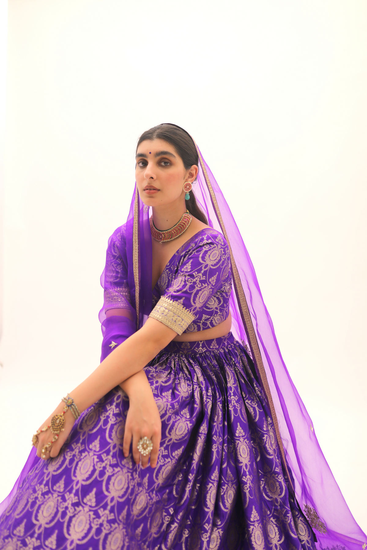 Purple Brocade Jaal Benarasi Lehenga Set