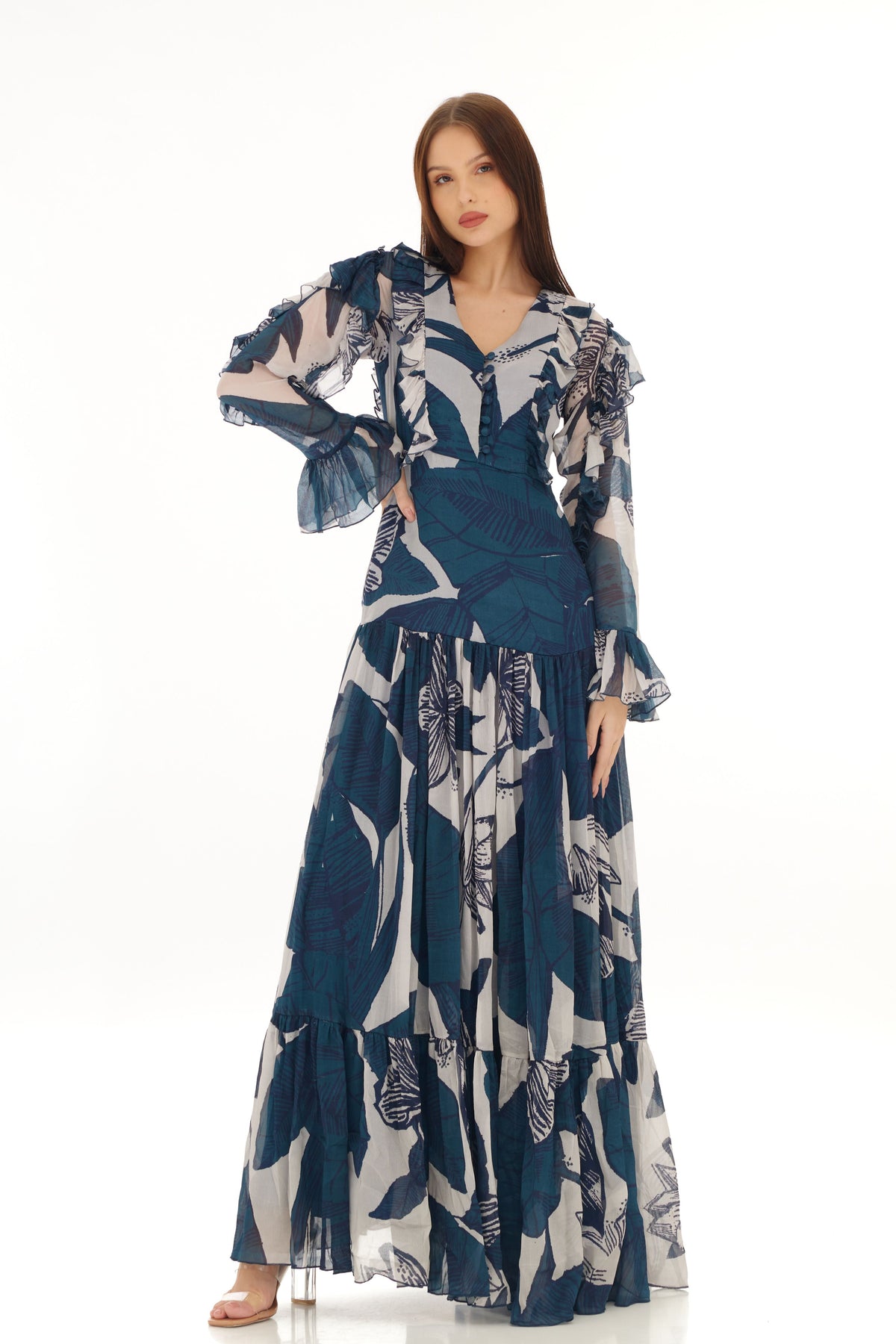 Blue and White Wrap Dress