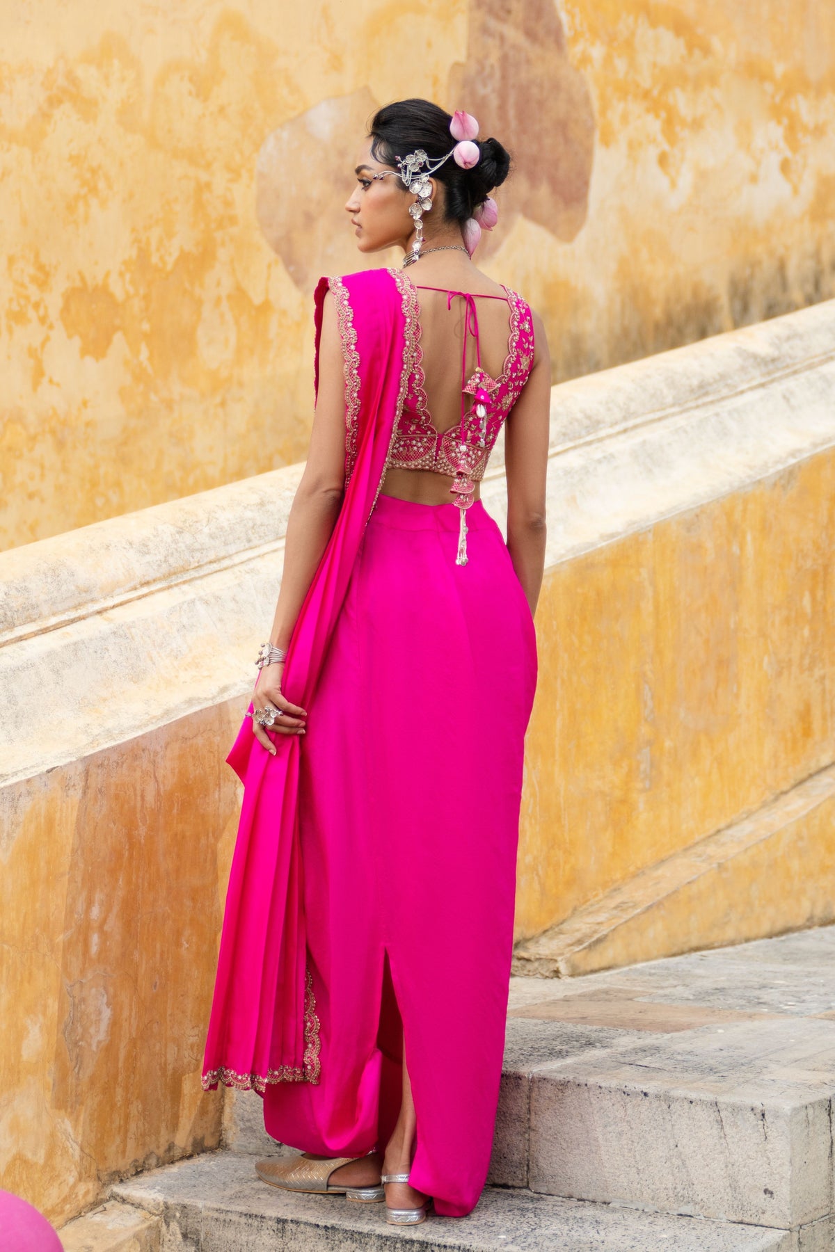 Bright Fuschia Draped Saree