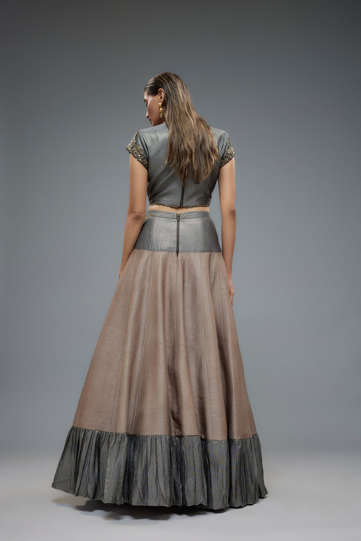 Grey and Pink Lehenga Set