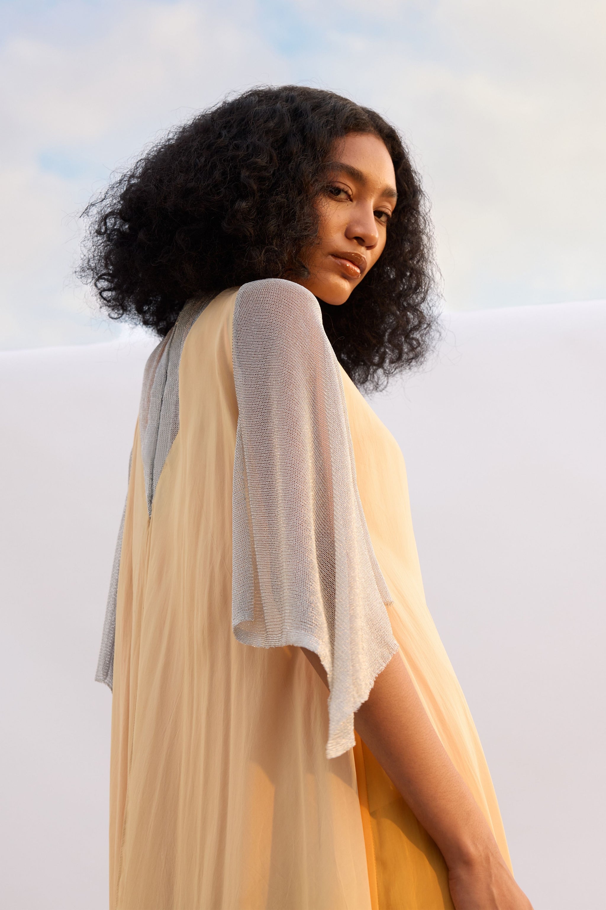 mesh kaftan dress Embroidered Sheer Mesh Kaftan Dress In WHITE