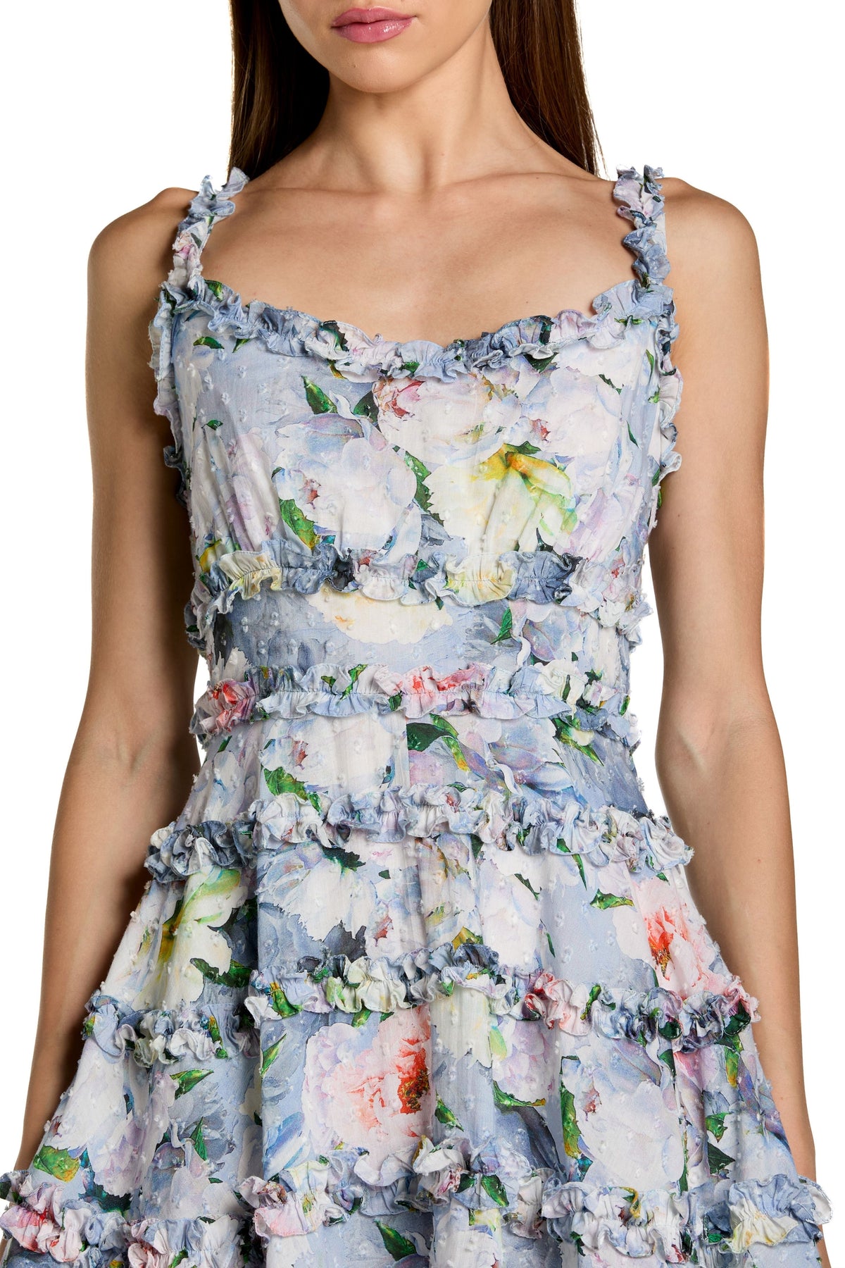 Blue Floral Ruffled Mini Dress
