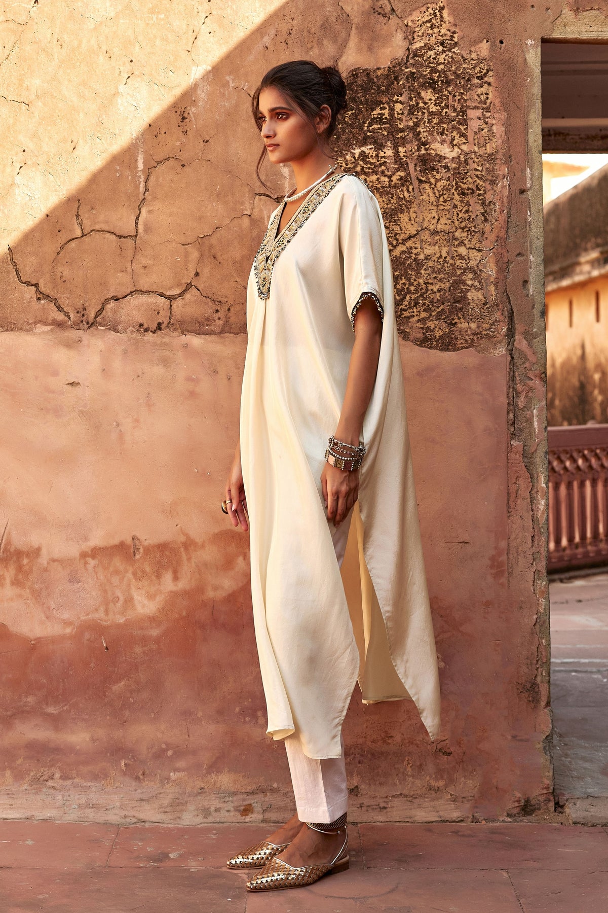 Ivory Long Kaftan Set