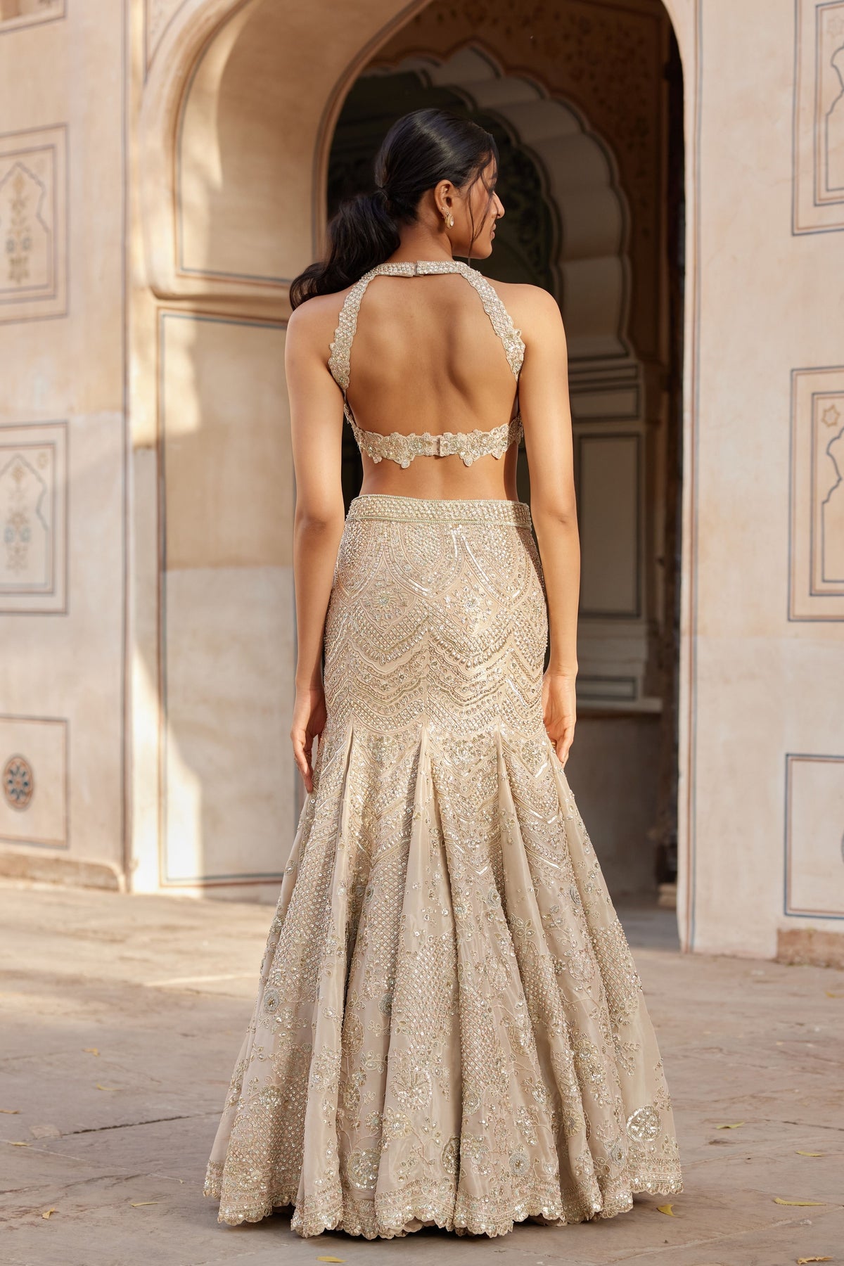 Beige Champagne Top and Skirt