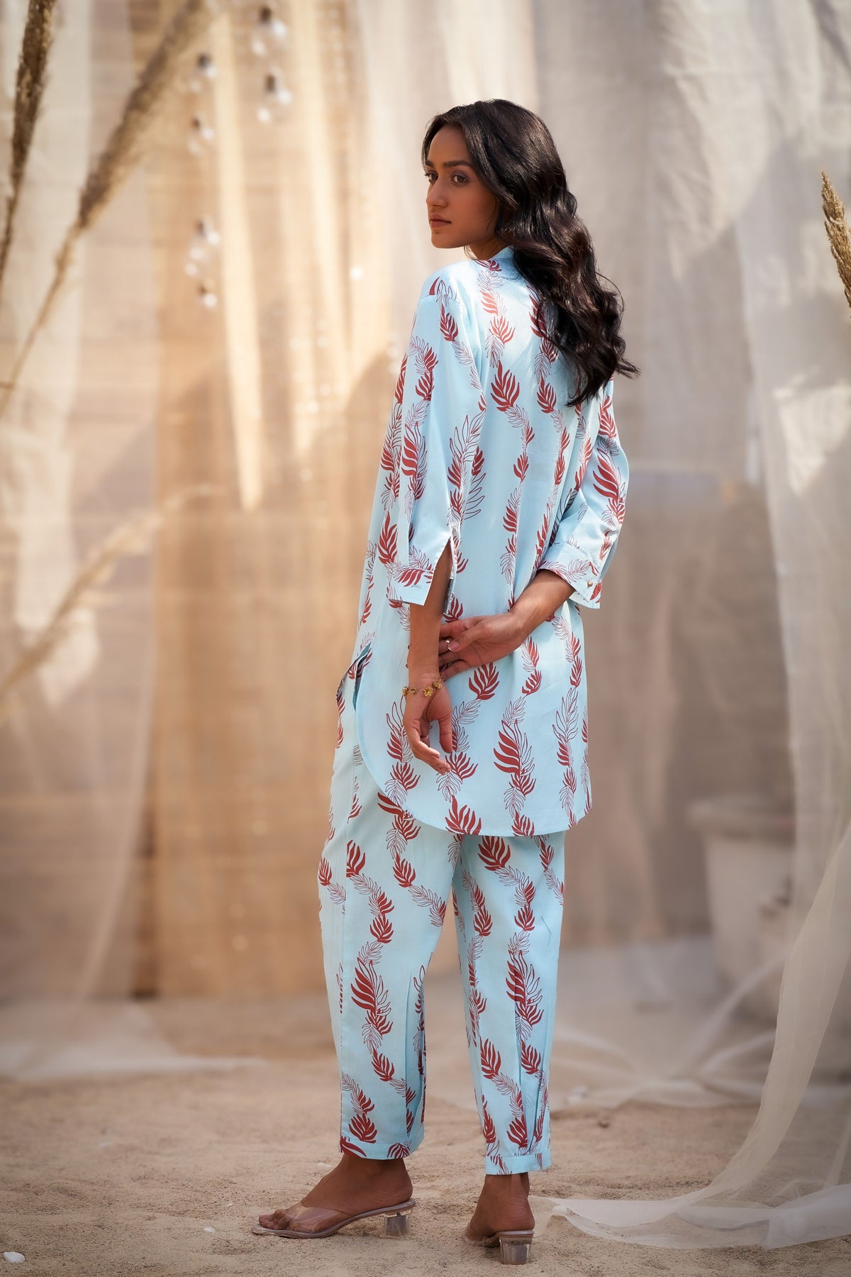 Reveria Printed Blue Tunic Set