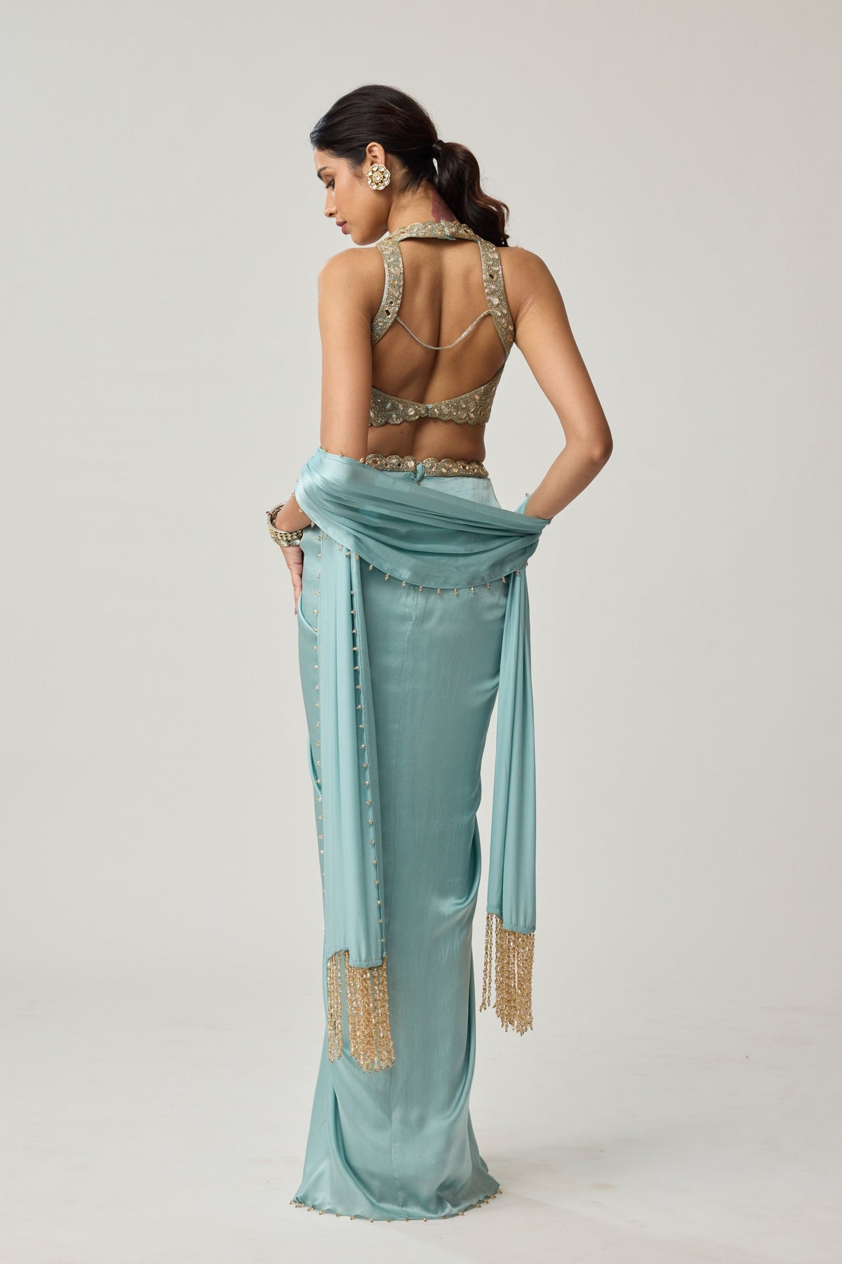 Powder Blue Draped Skirt Set