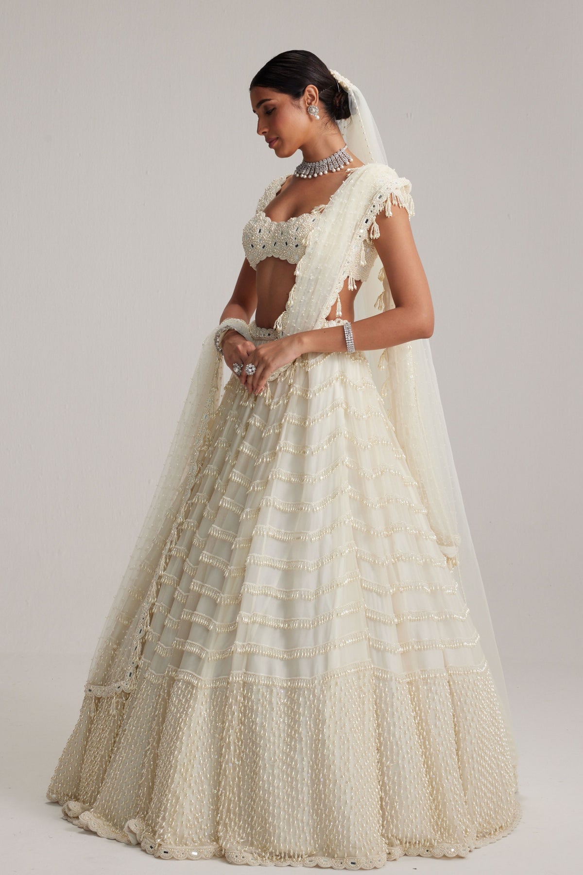 Mirror and Pearl Drop Bridal Lehenga Set