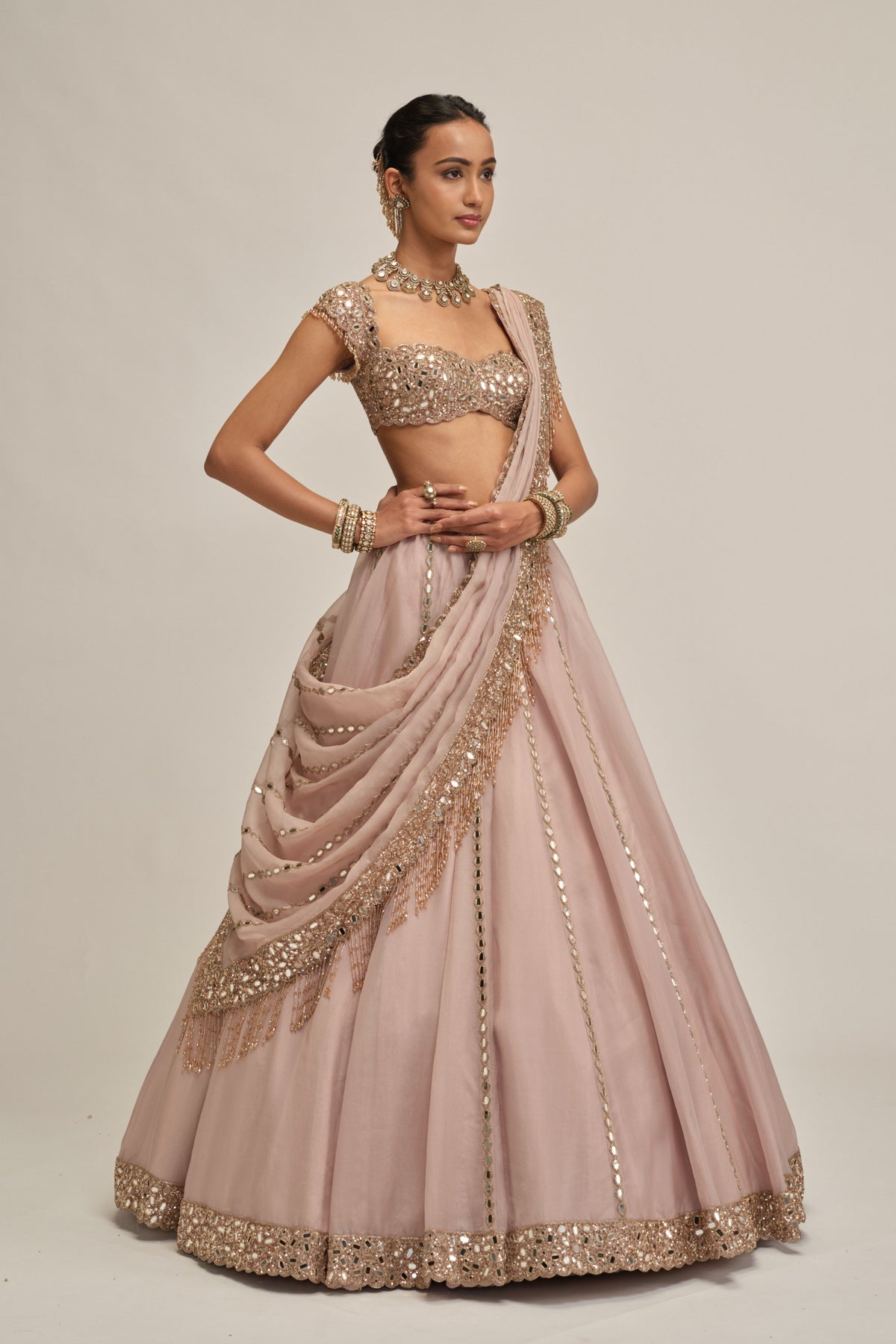 Ash Embroidered Lehenga Set
