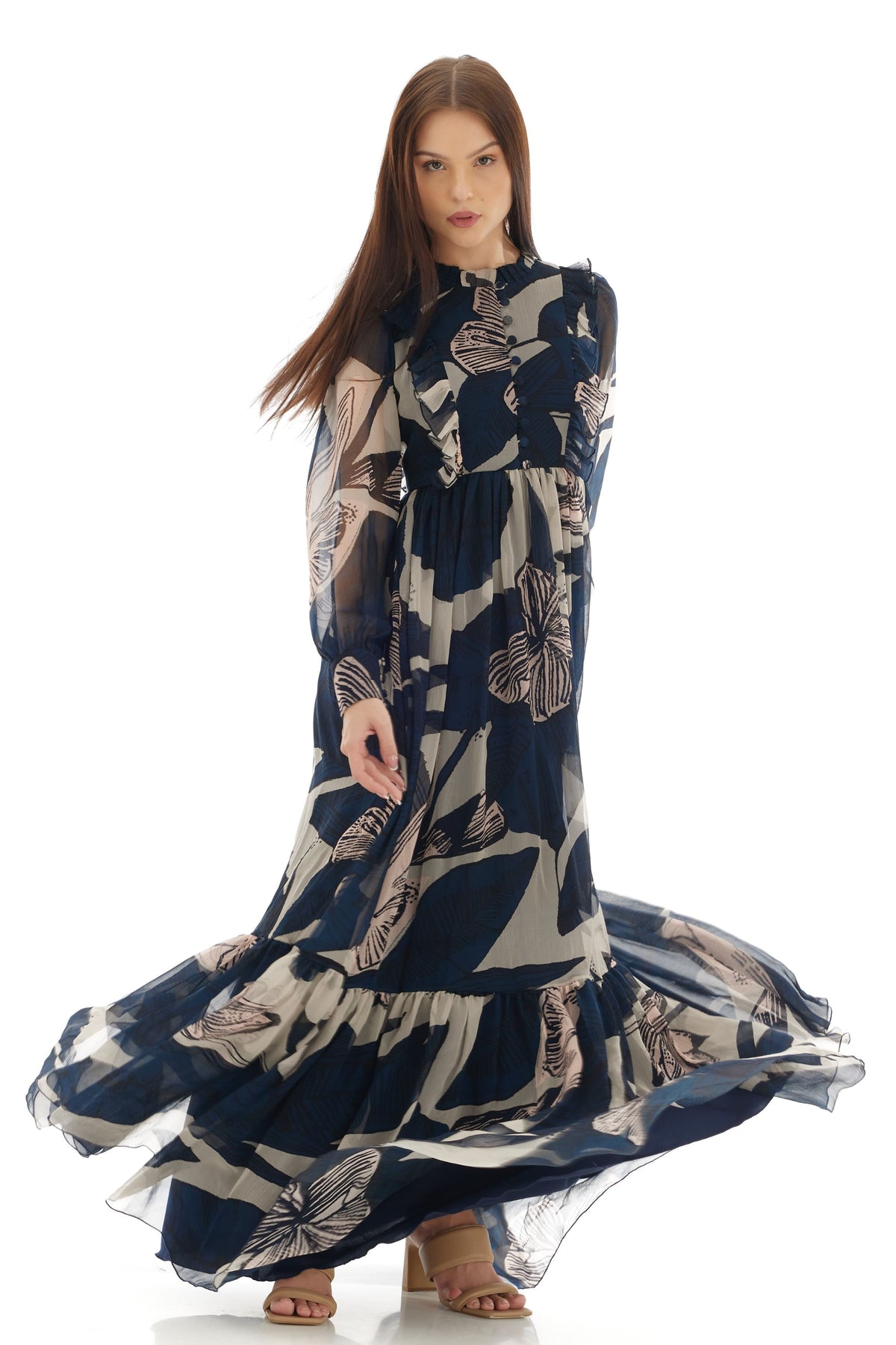 Blue and White Long Dress