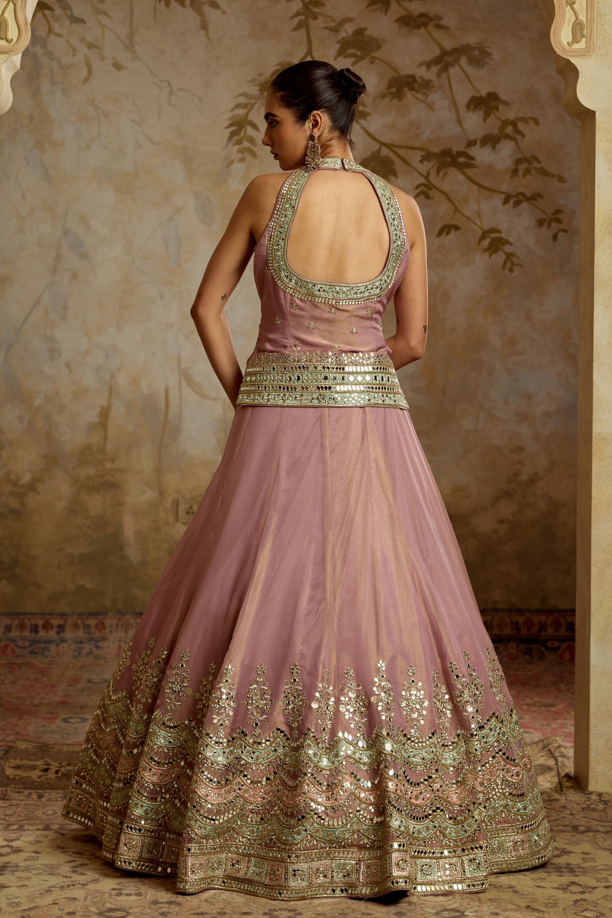 Purple Tissue Kurta Lehenga Set