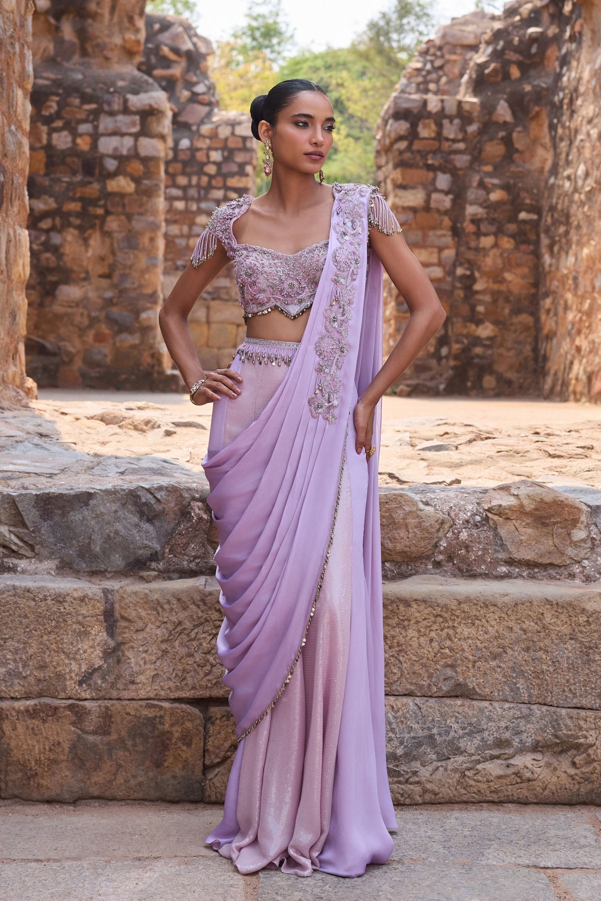 Lilac Draped Saree Set
