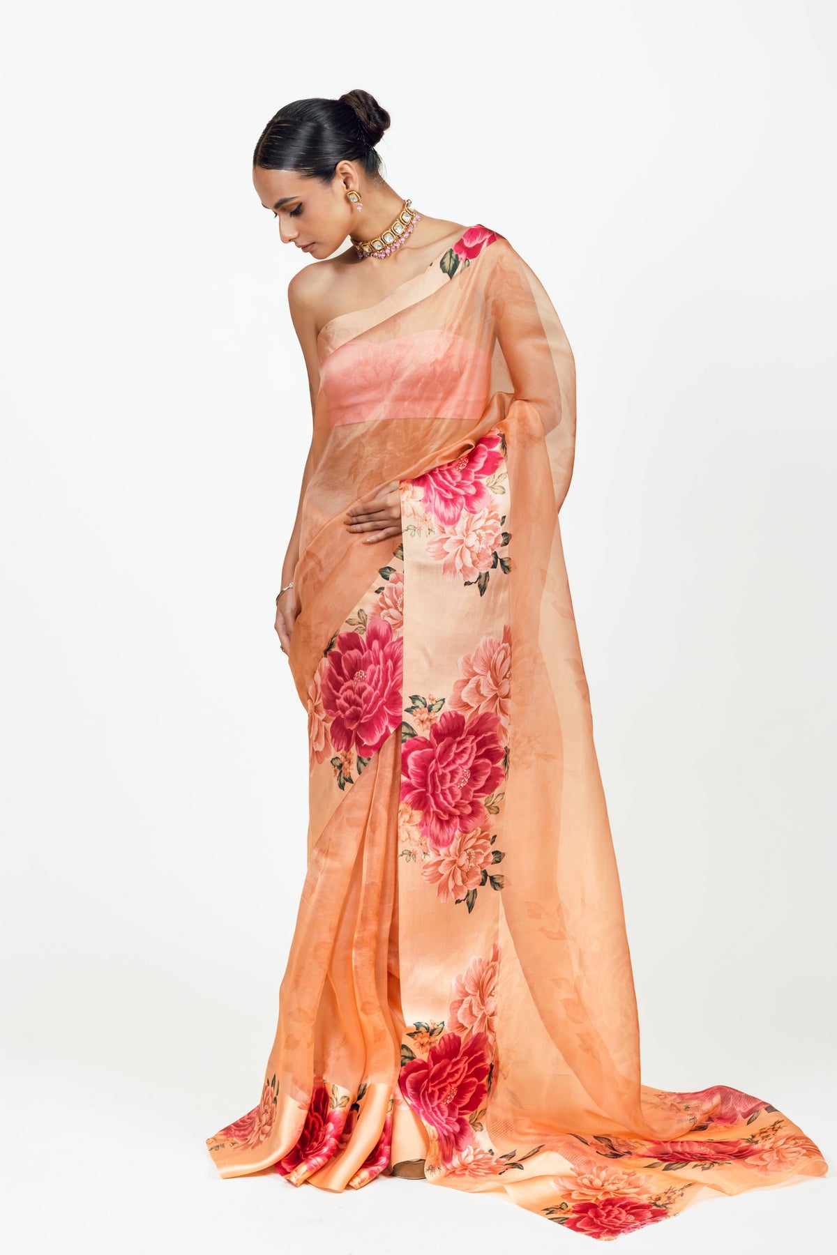 Farah Peach Organza Saree