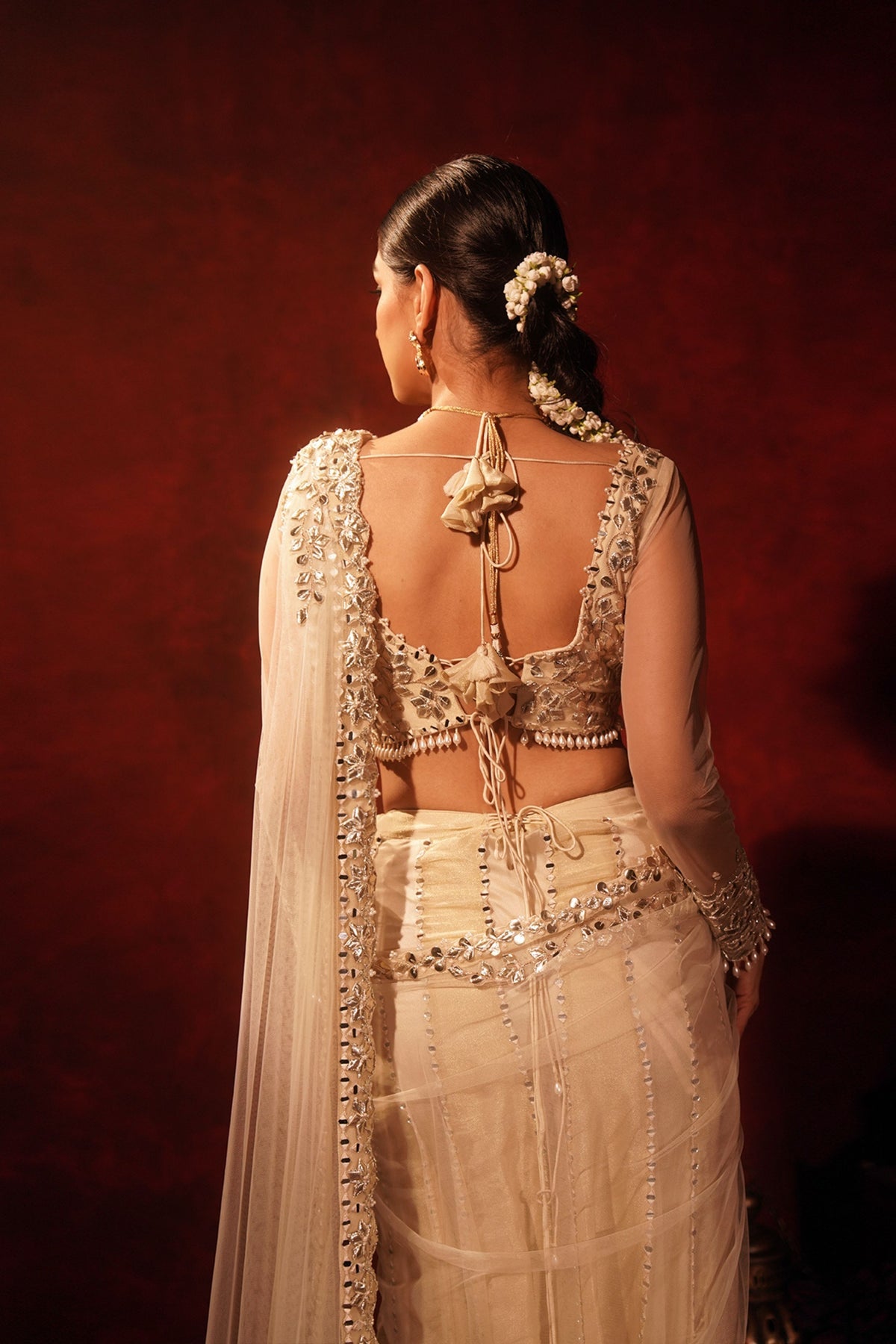 Ivory Gota Kali Draped Saree Set