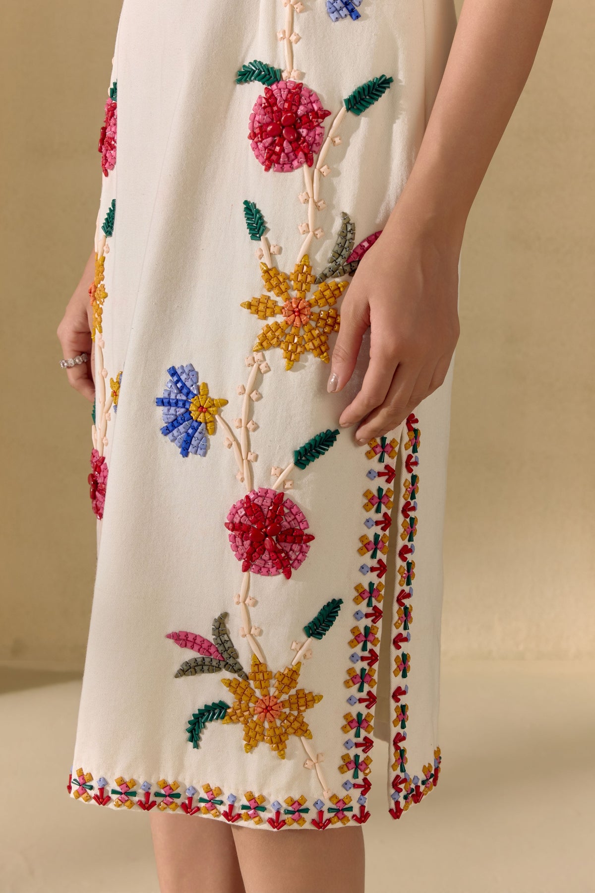 Ivory Mosaic Vine Cape Dress