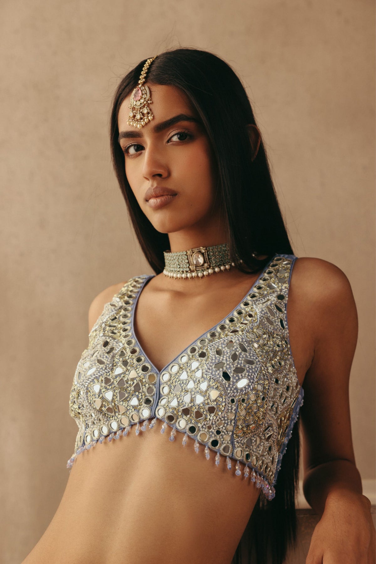 Blue Mirrorwork Sharara Set