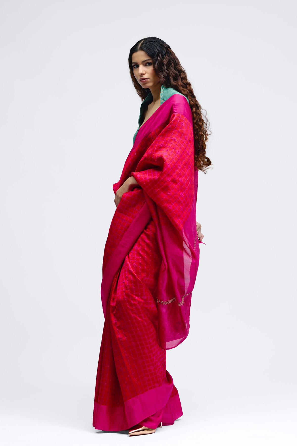 Sabina Pink Brocade Silk Saree
