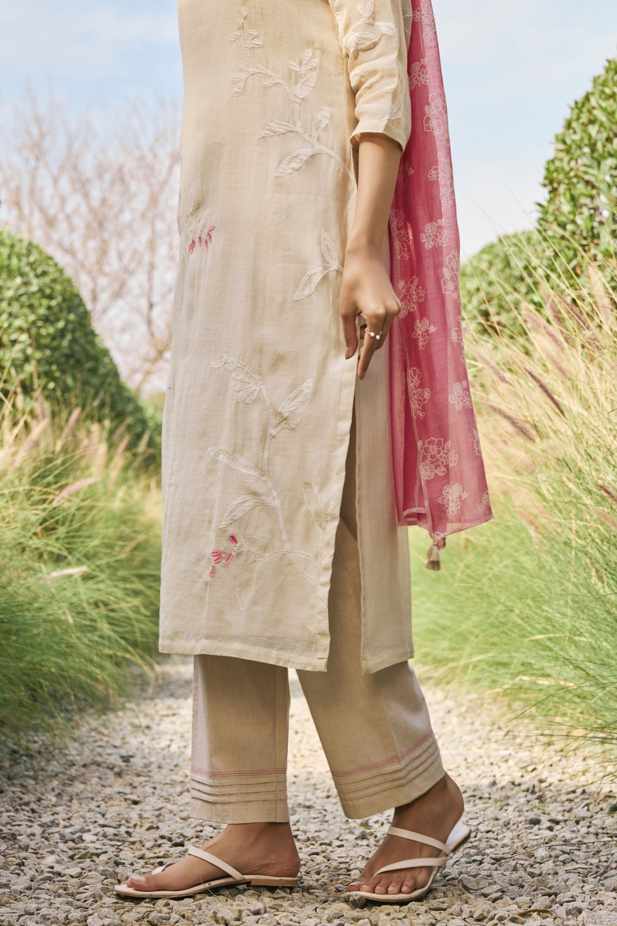 Ecru Floral Kurta Set