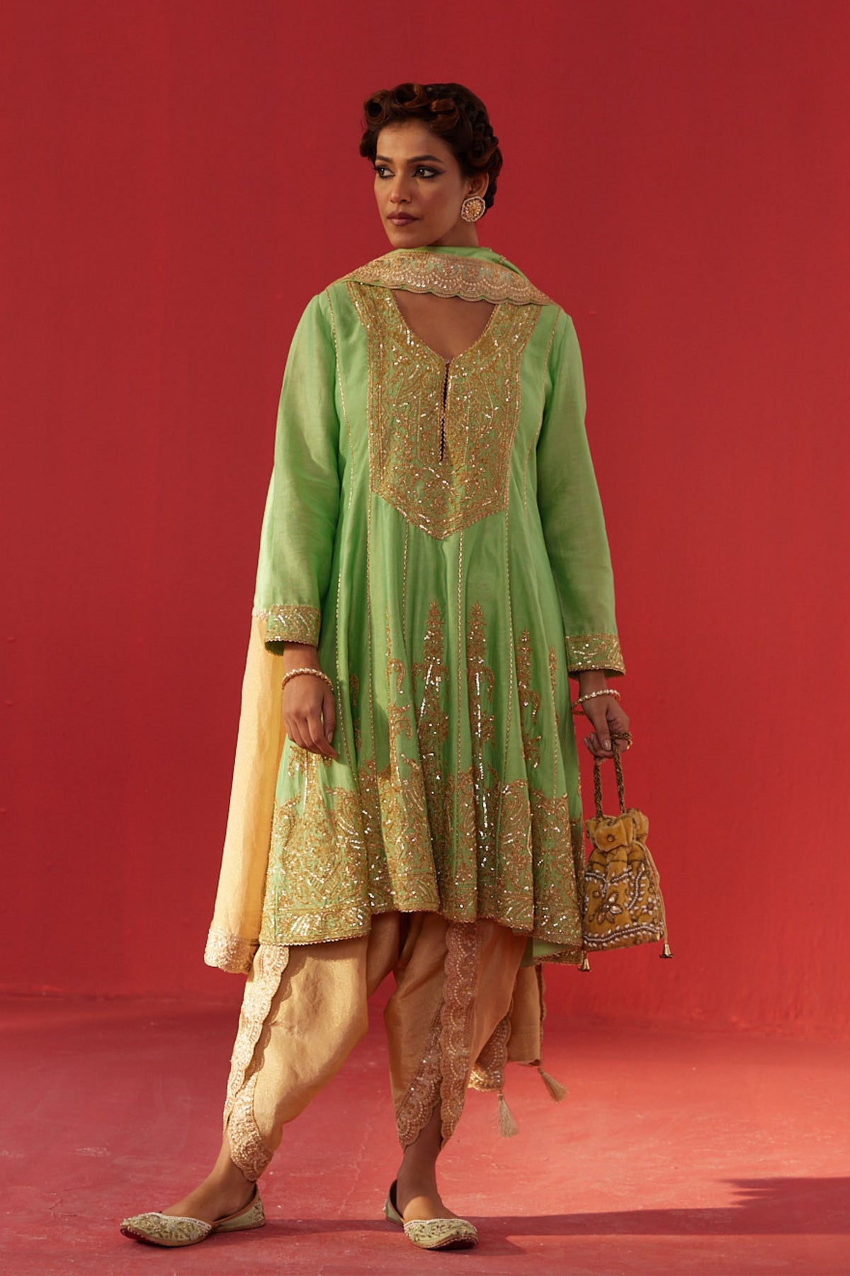 Pista Green Kalidar Kurta Set