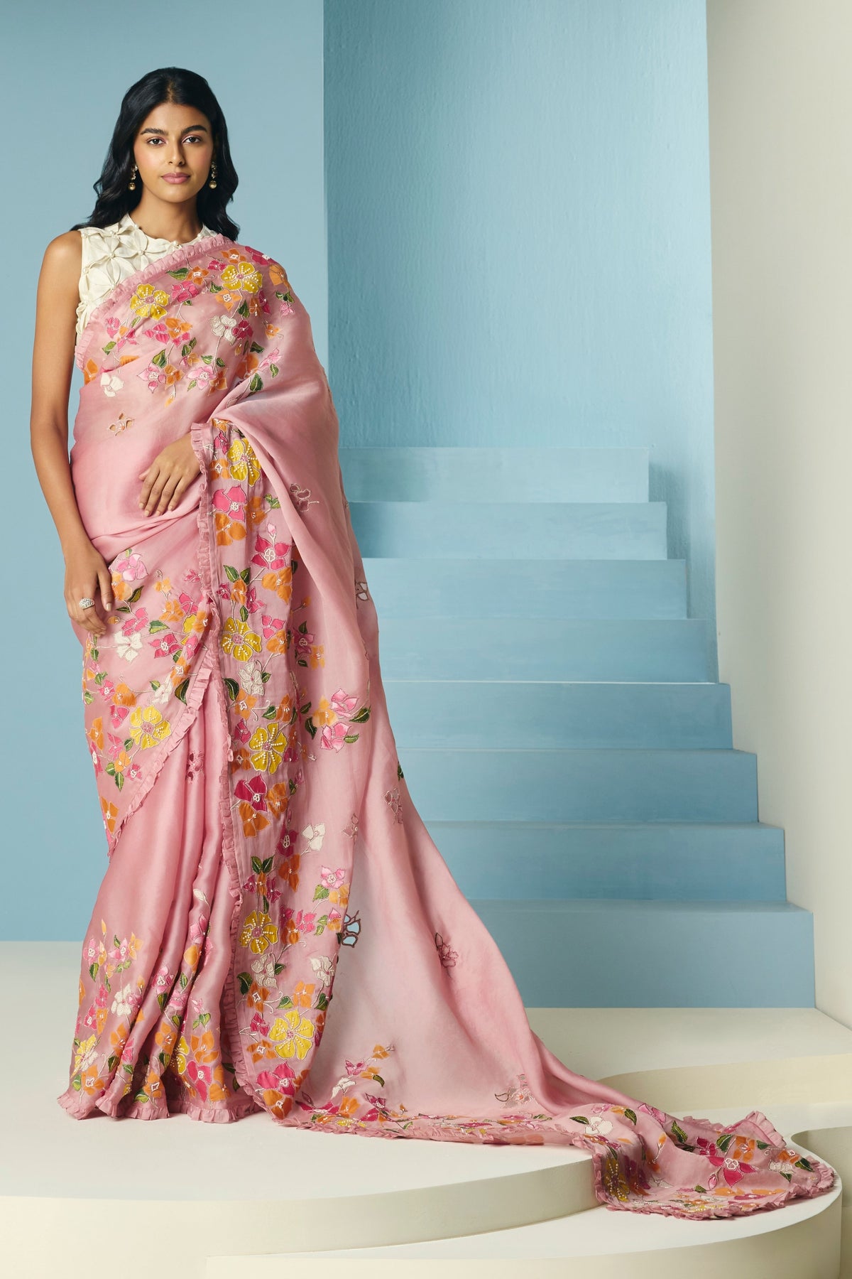 Blush Bougainvillea Saree