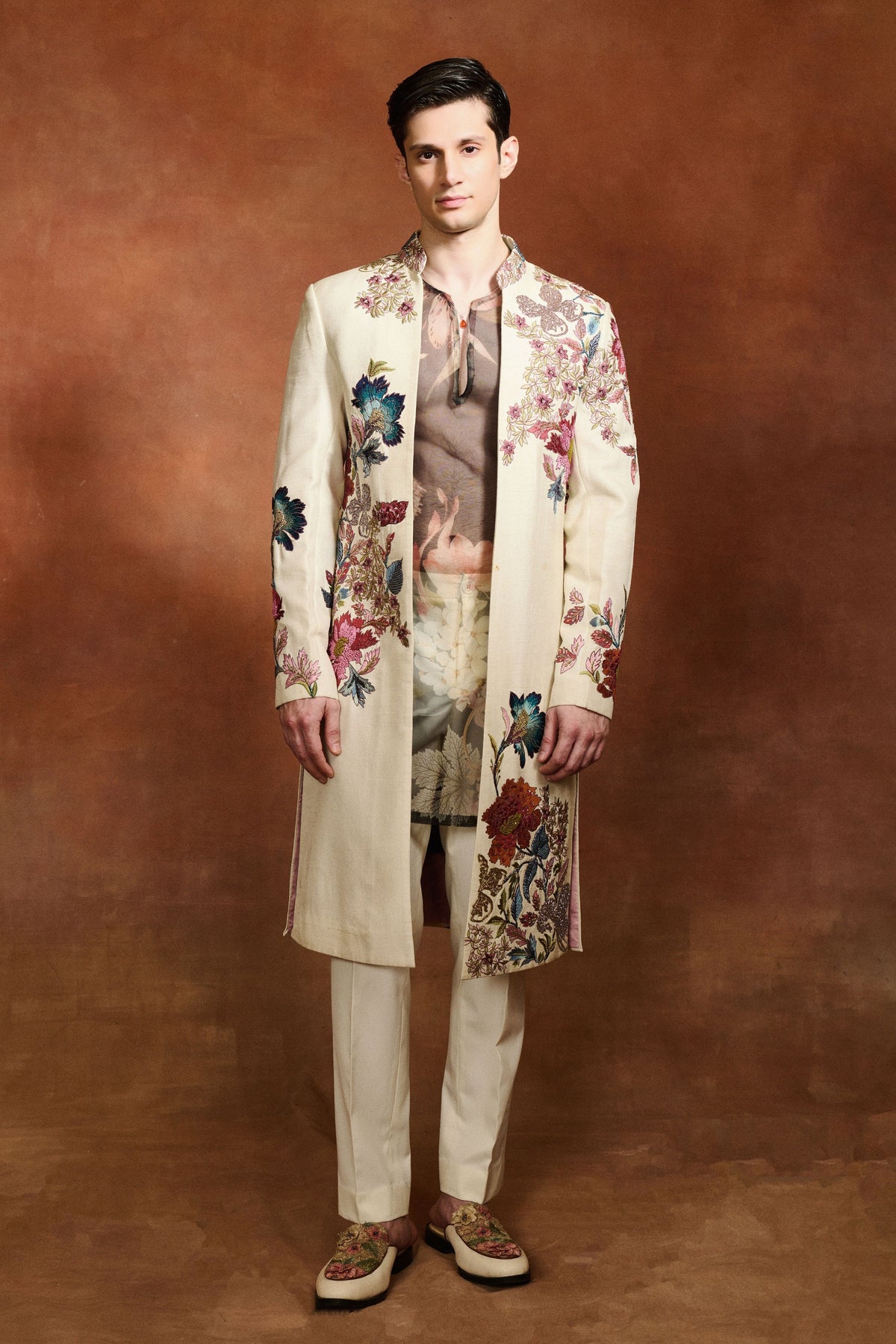 Ivory Embroidered Sherwani Set