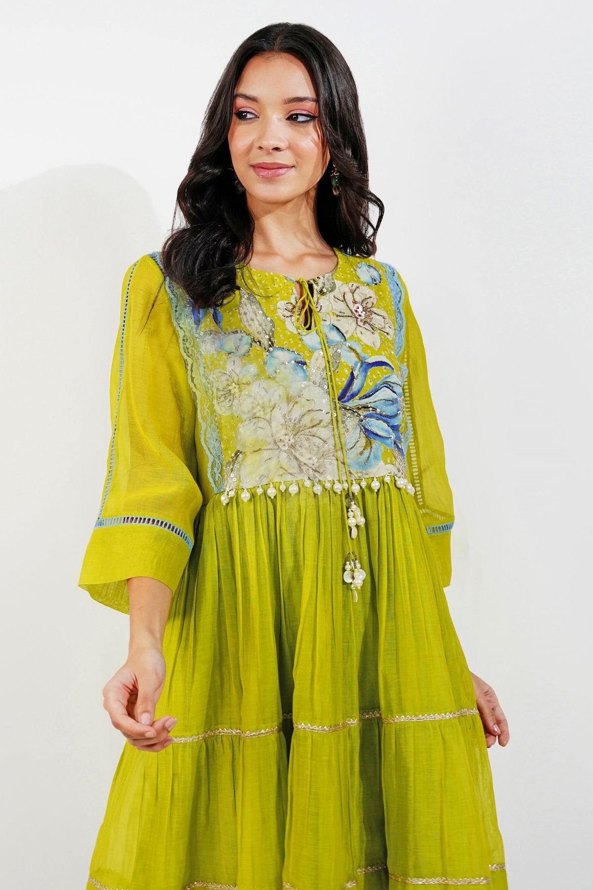 Floral Yoke Tiered Dress