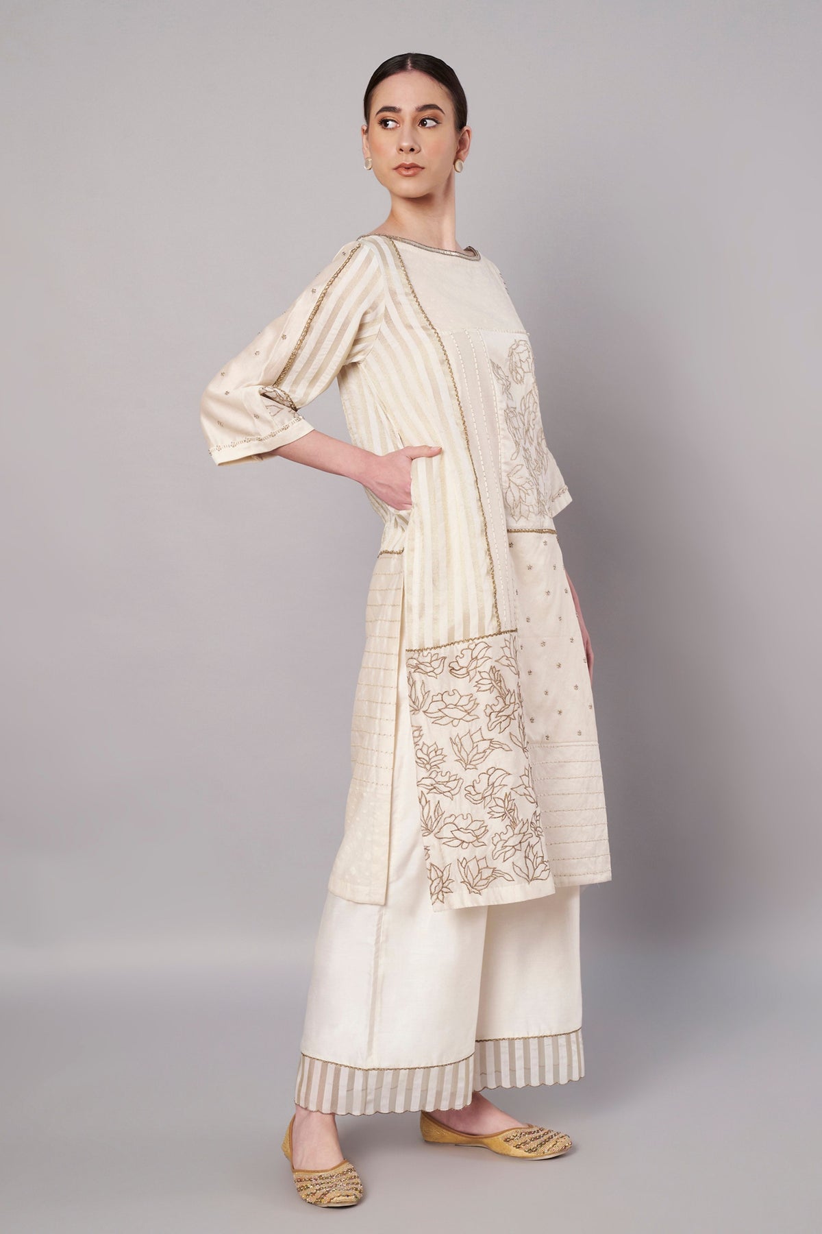 Spring Collage Ivory Kurta Set