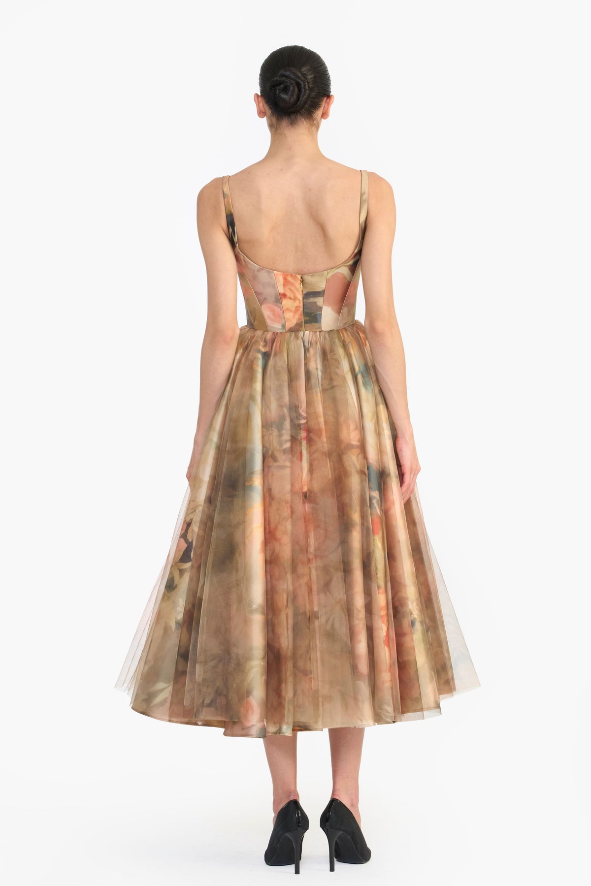 Tulle Panelled Corseted Midi