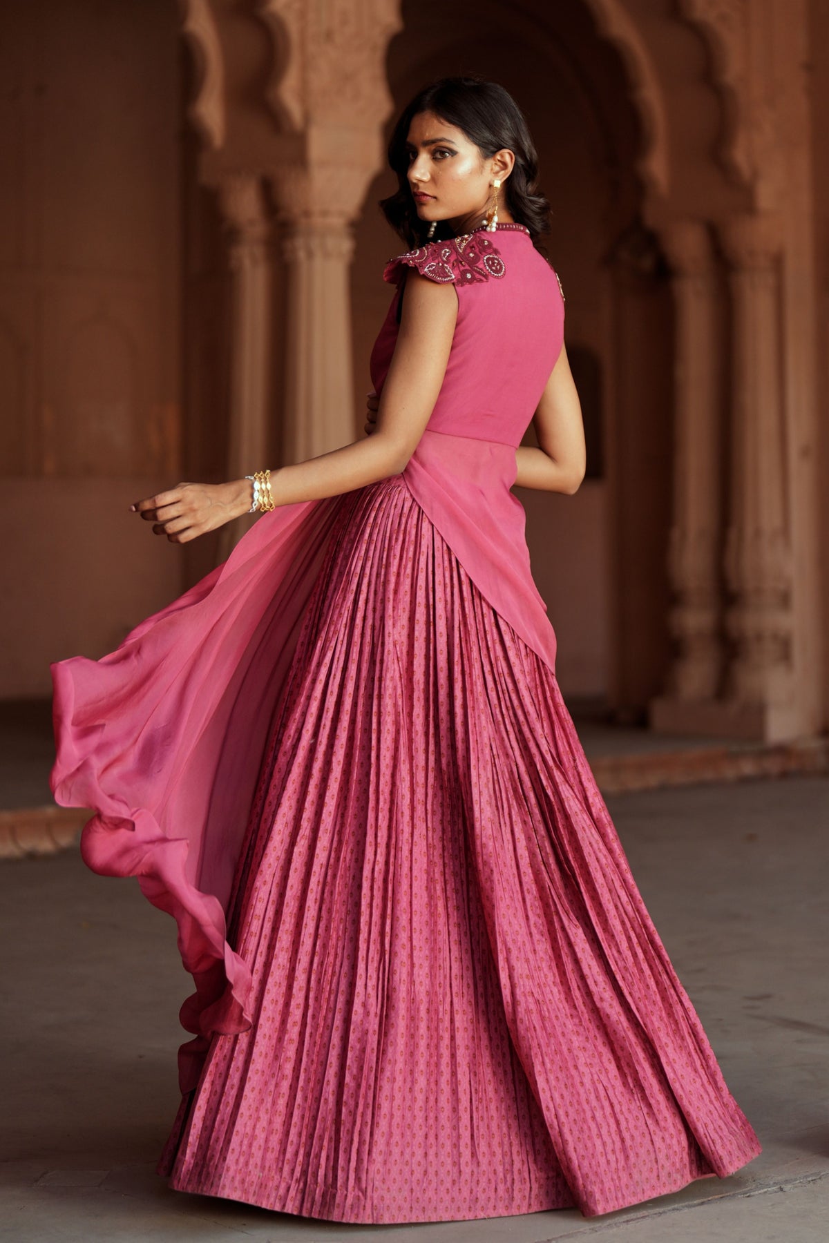 Mulberry Pink Printed Silk Lehenga Set