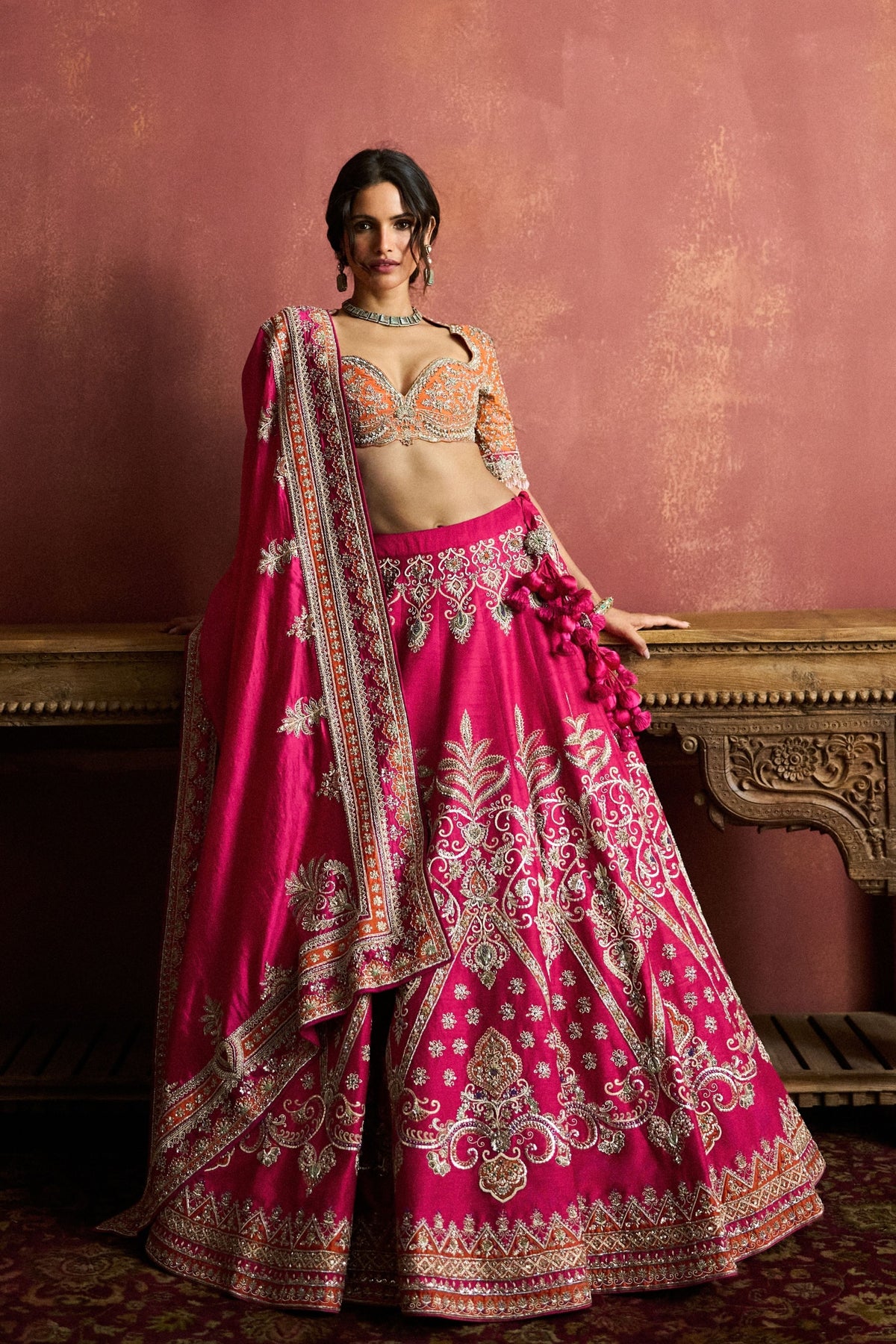 Pink Embroidered Lehenga Set