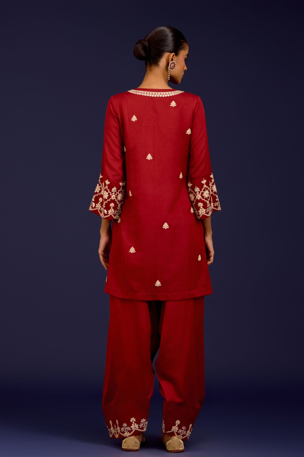 Rust Cotton Embroidered Kurta Set