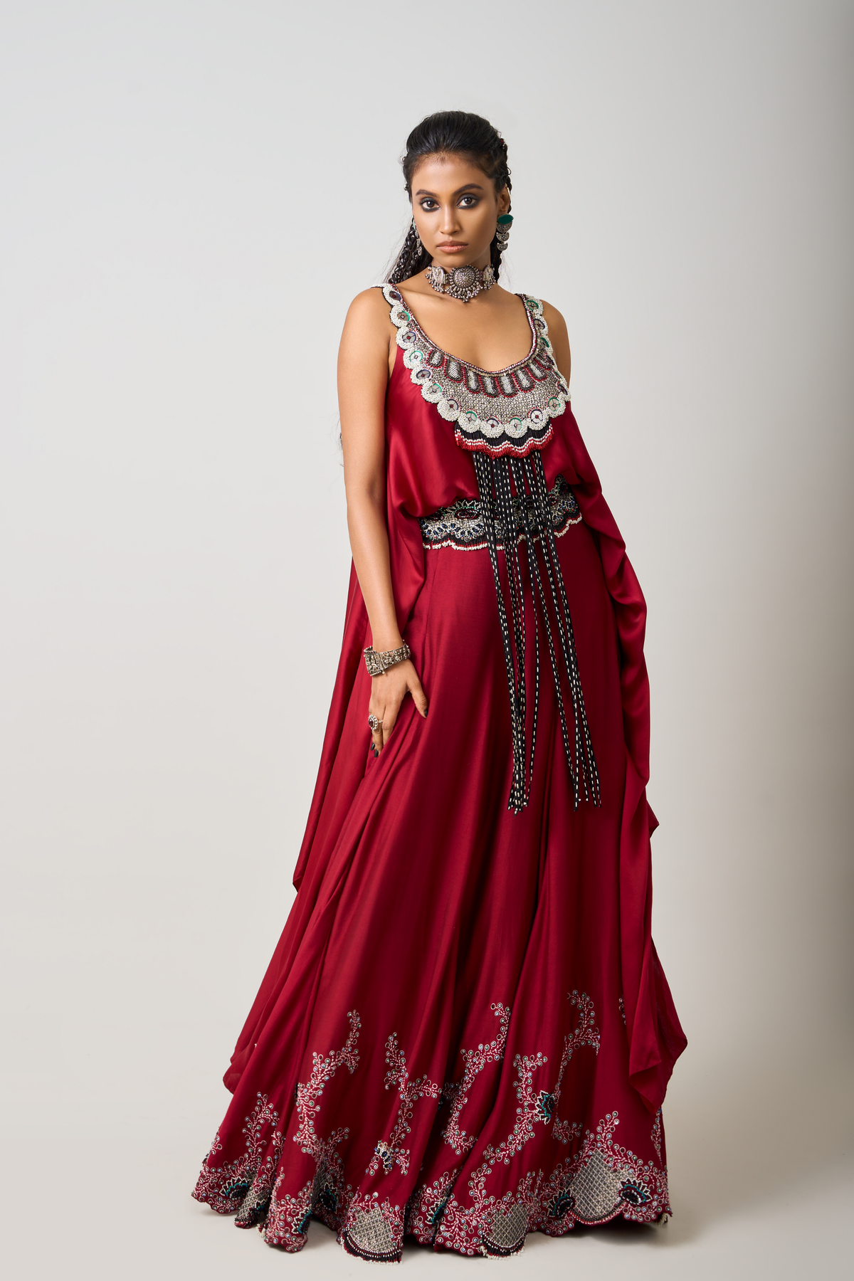 Burgundy Embroidered Lehenga With Top
