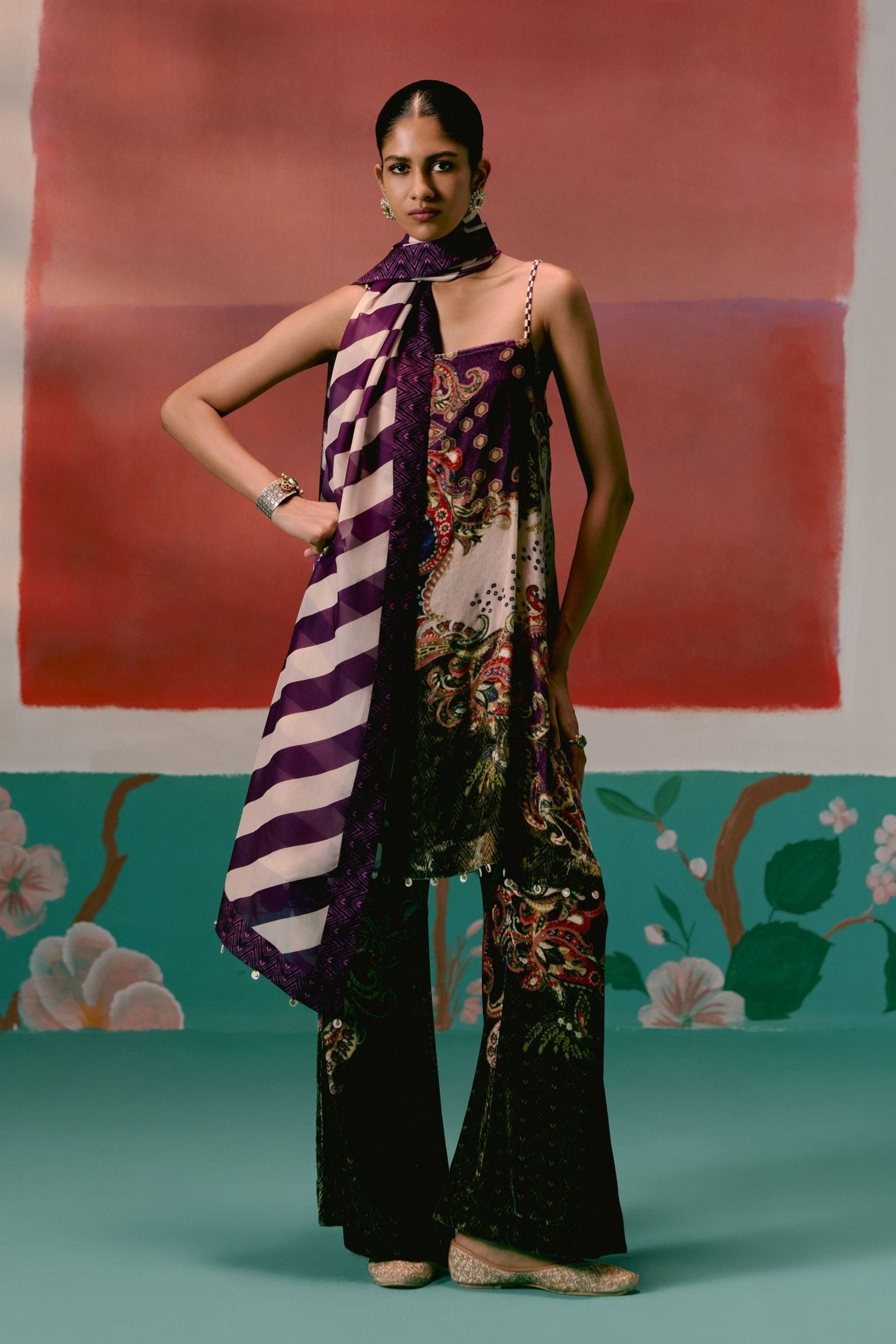 Purple Paisley Kurta Set - Label Mogra - Elahe