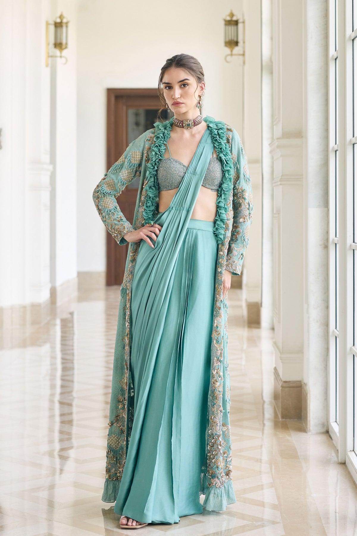 Hayacinth Jacket Draped Saree Set