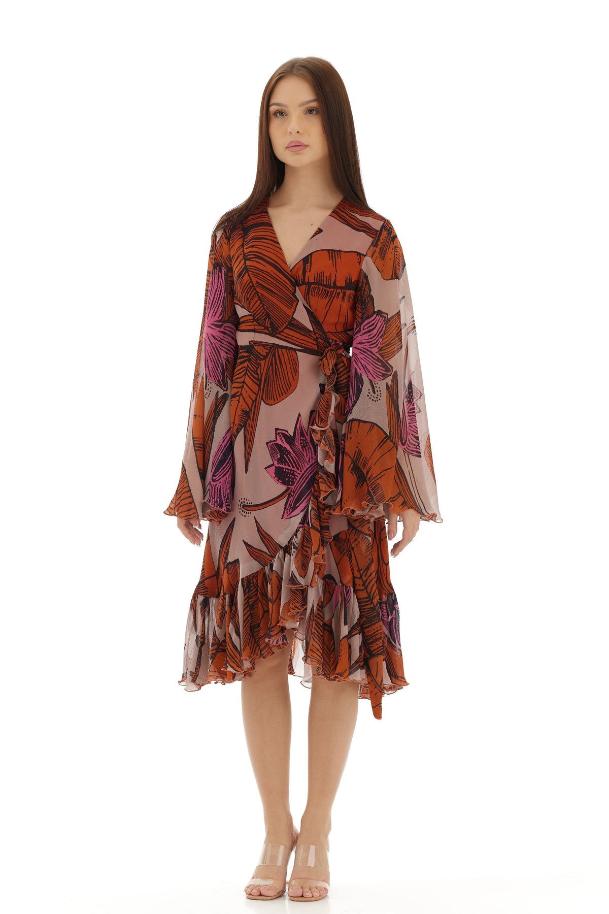 Orange and Beige Wrap Dress