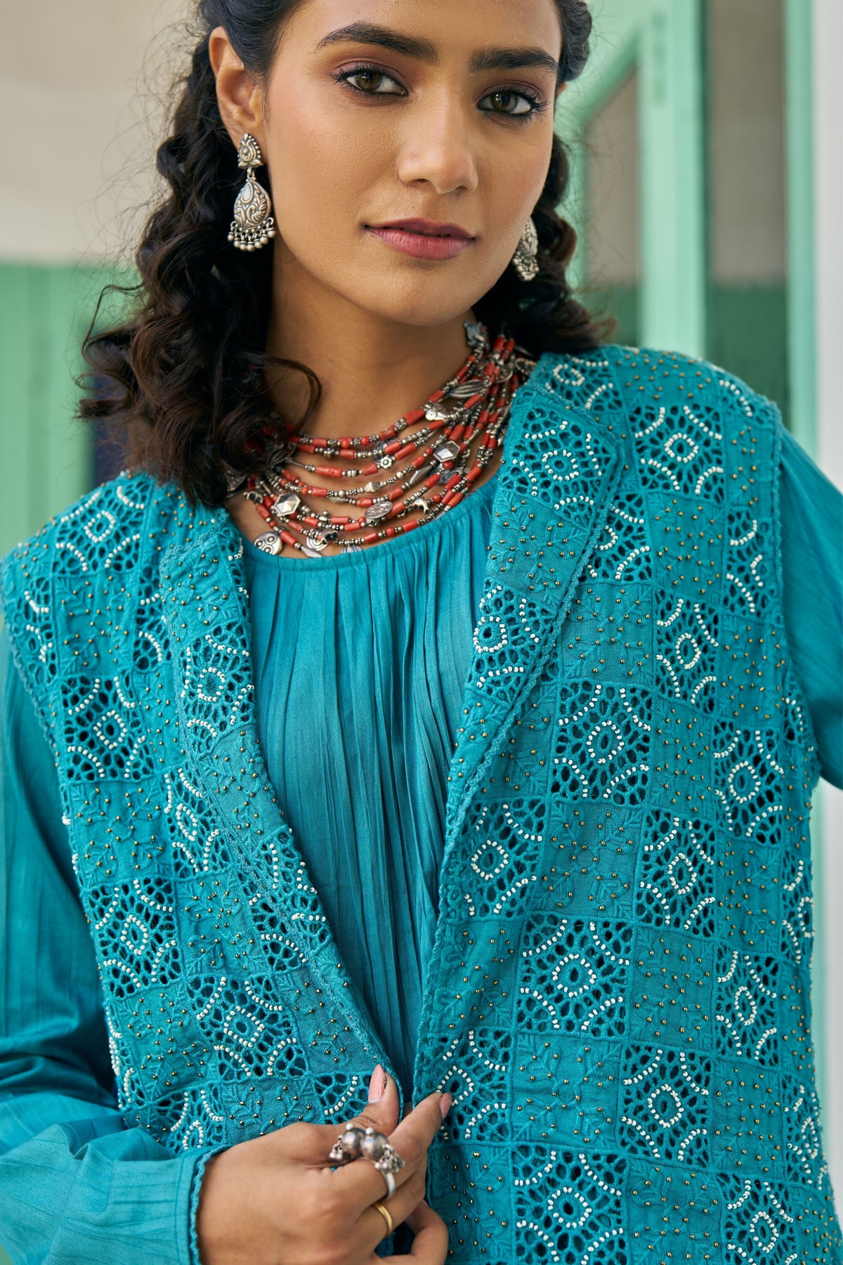 Teal Hand Work Jacket Set