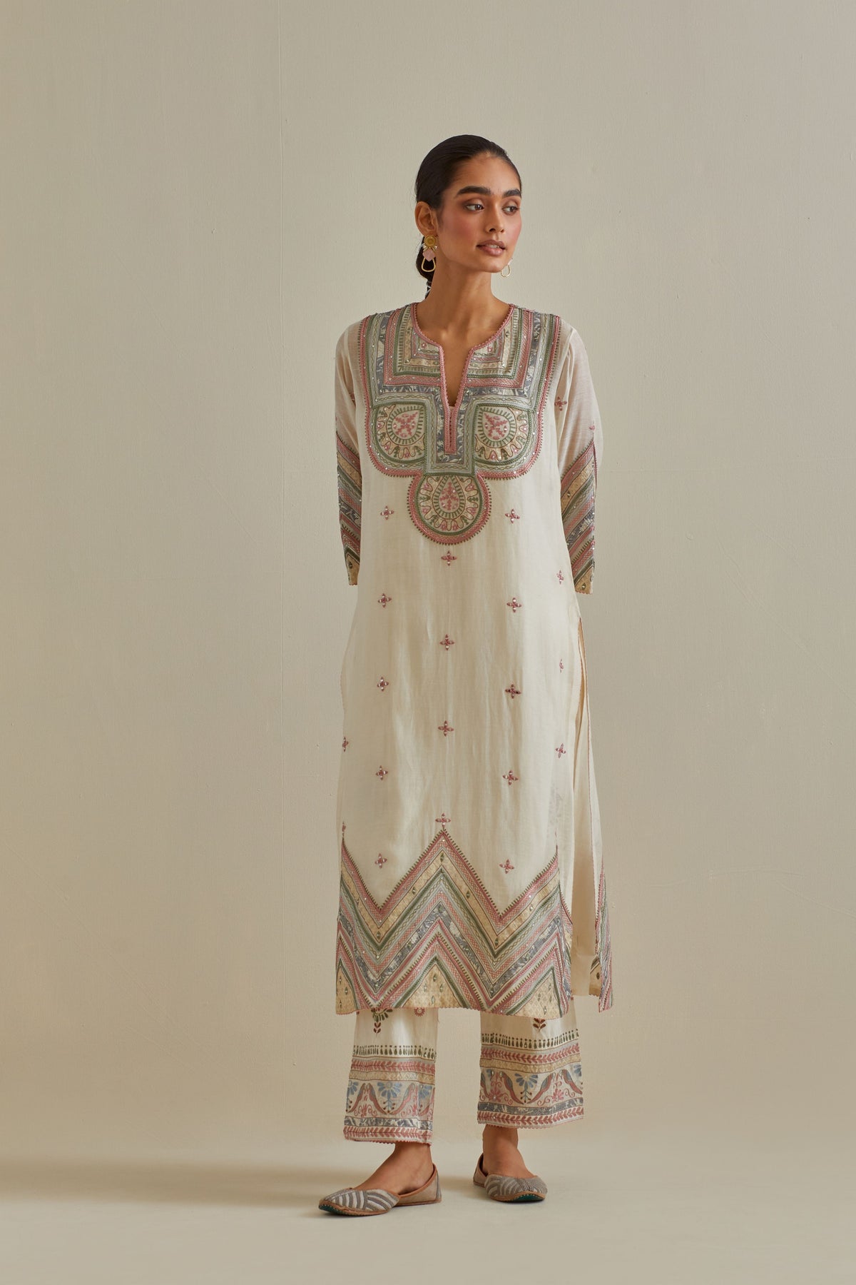 Pink Thread Embroidered Kurta Set