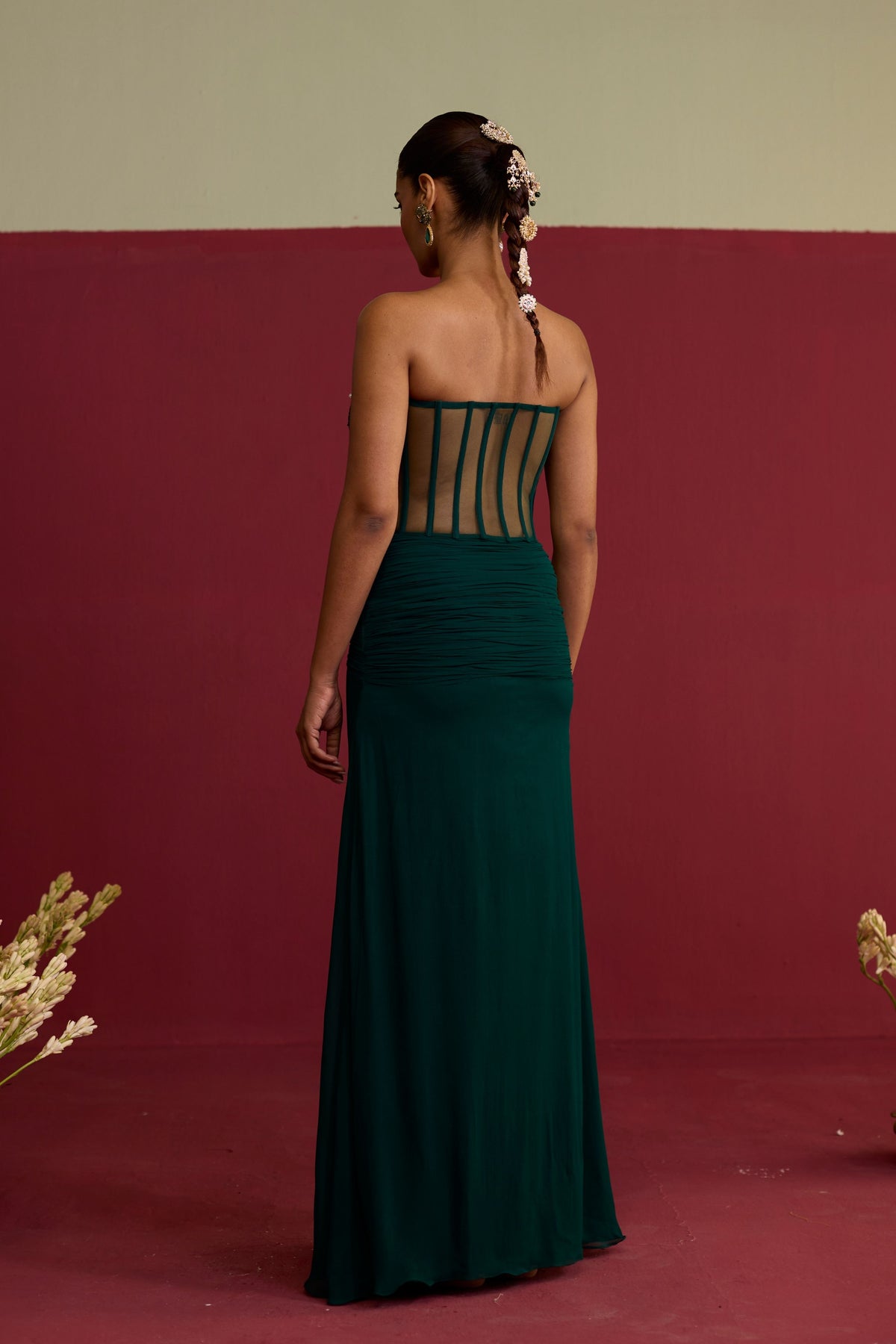 Green Chiffon Corset Gown