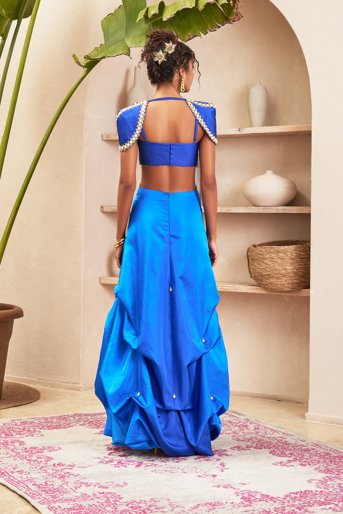 Blue Balloon Skirt With Bustier &amp; Shoulder Caps