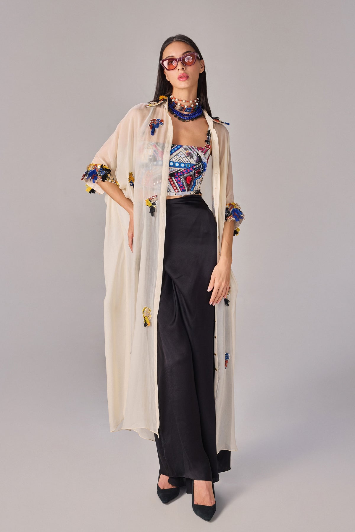 Collared Maxi Length Shirt Cape