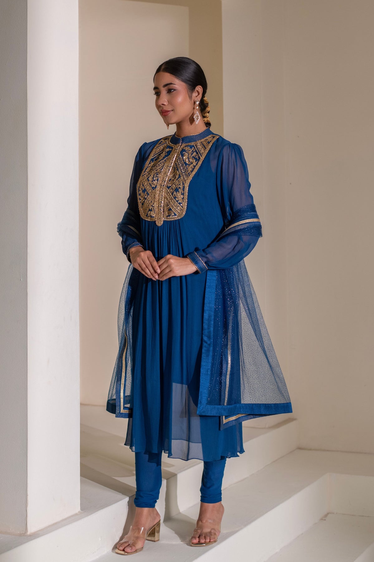 Blue  Embellished Kurta Set