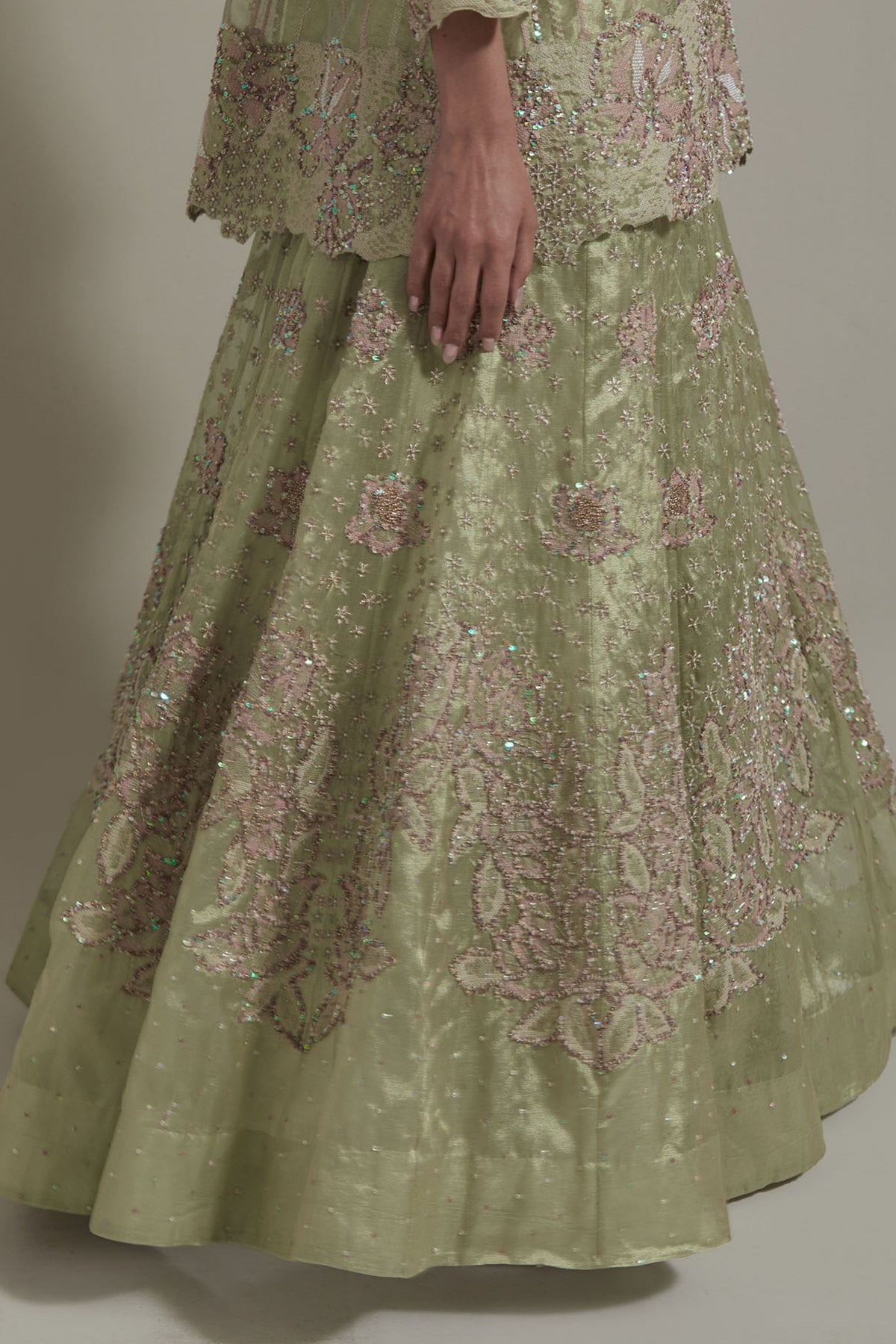 Embroidered Green Skirt Set