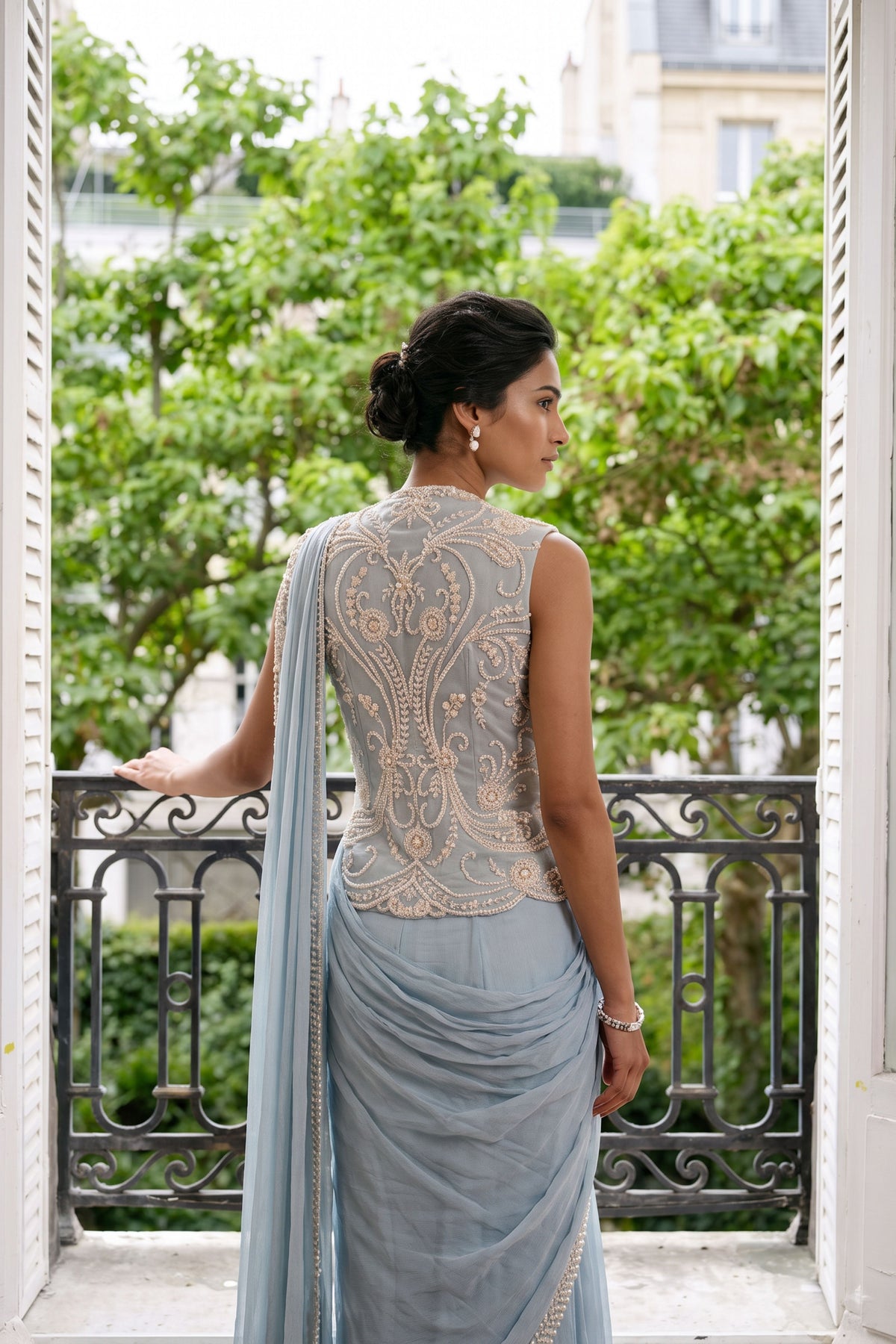 Aveline Draped Sharara Saree Set