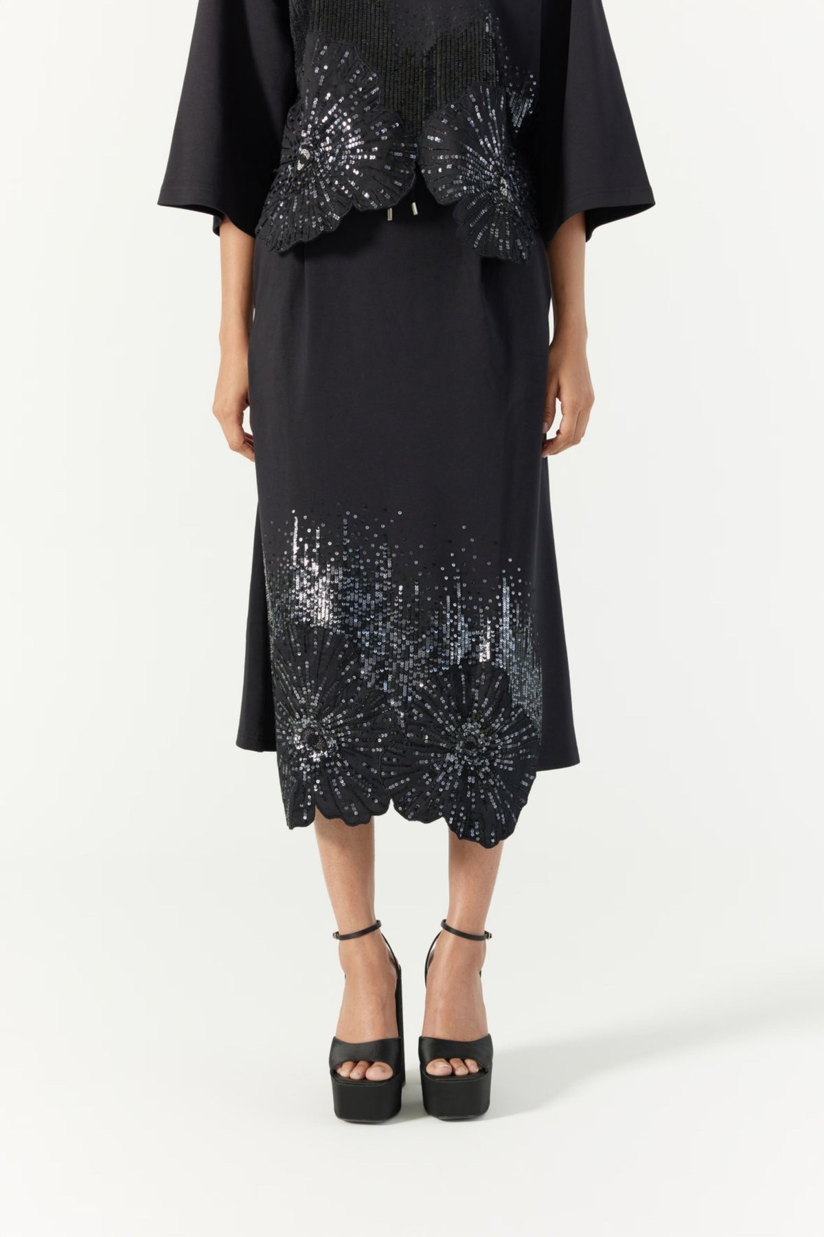 Pansy Black Embroidered Skirt