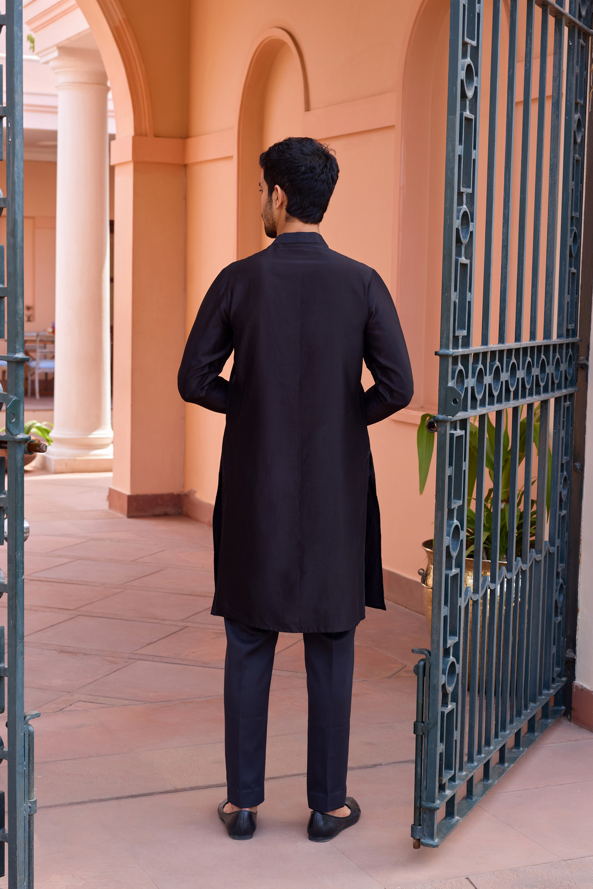 Black dori and hand embroidered silk kurta set