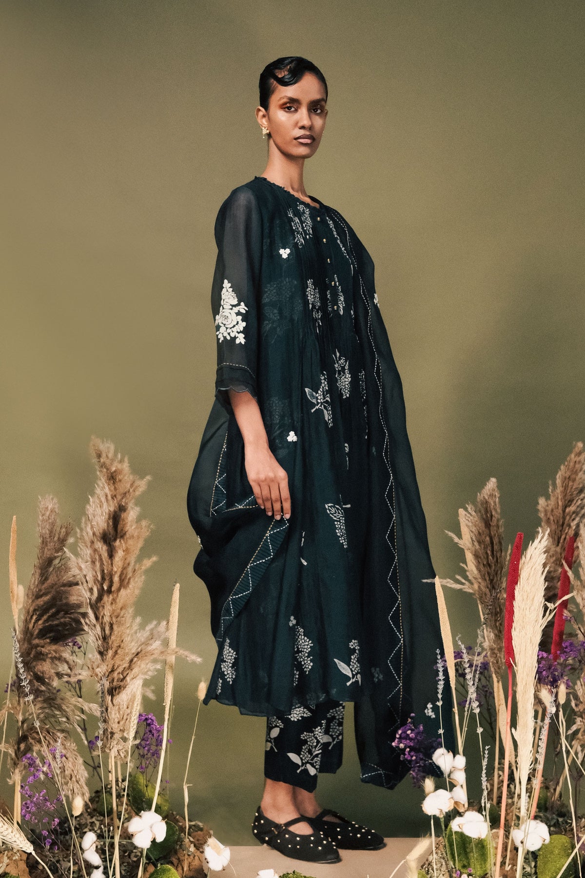 Indigo Embroidery Tunic Set