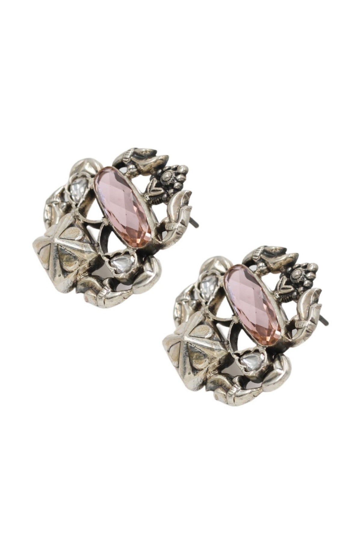 Artisan Silver Earrings in Pink