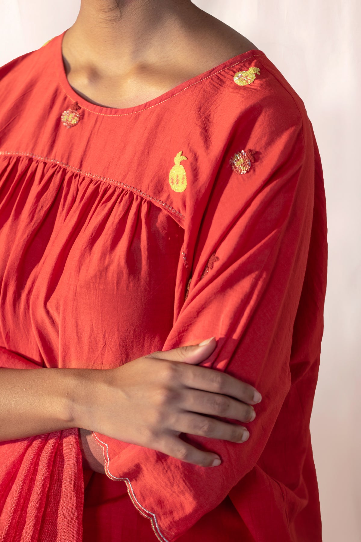 Coral cotton silk blouse