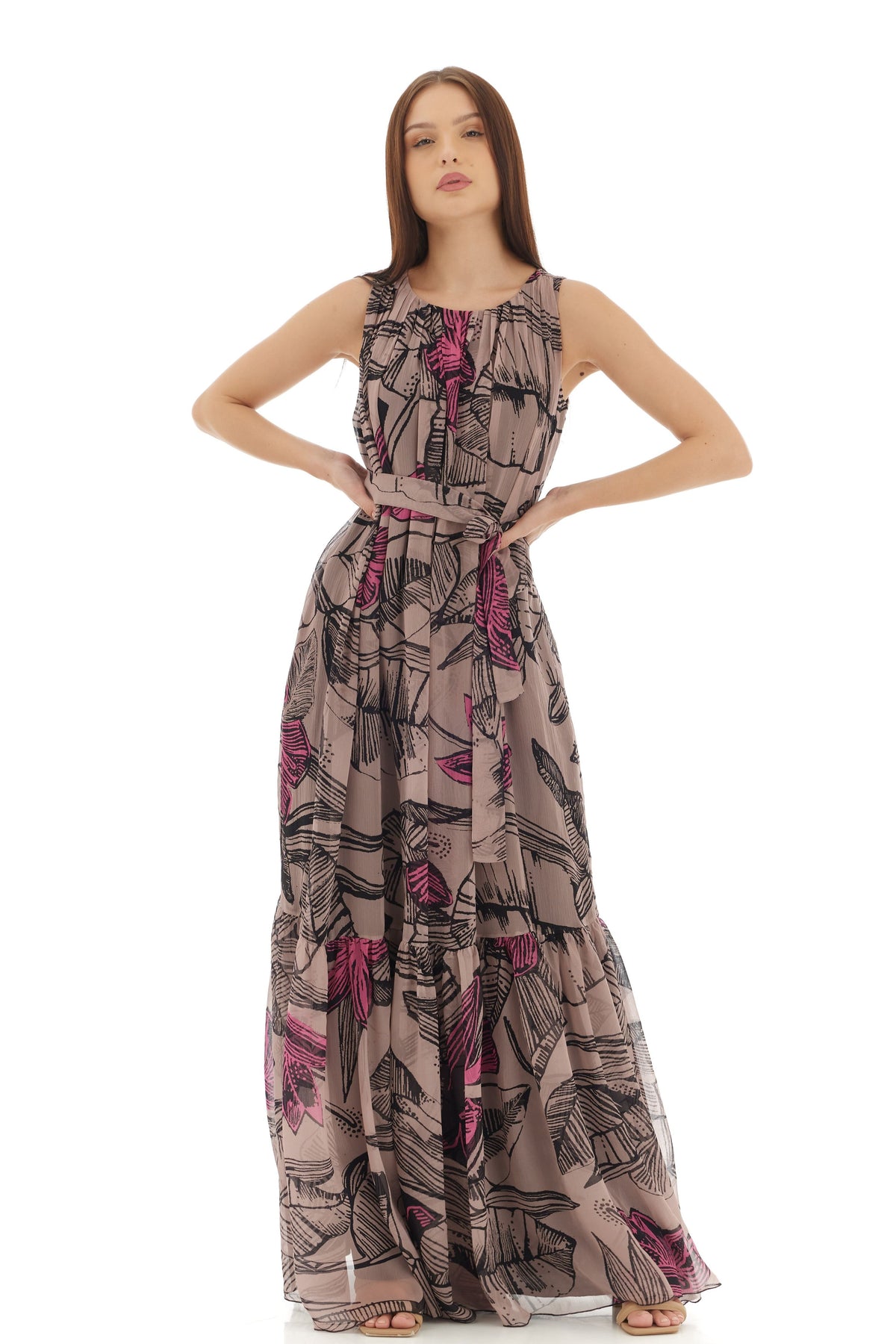 Grey Floral Long Dress