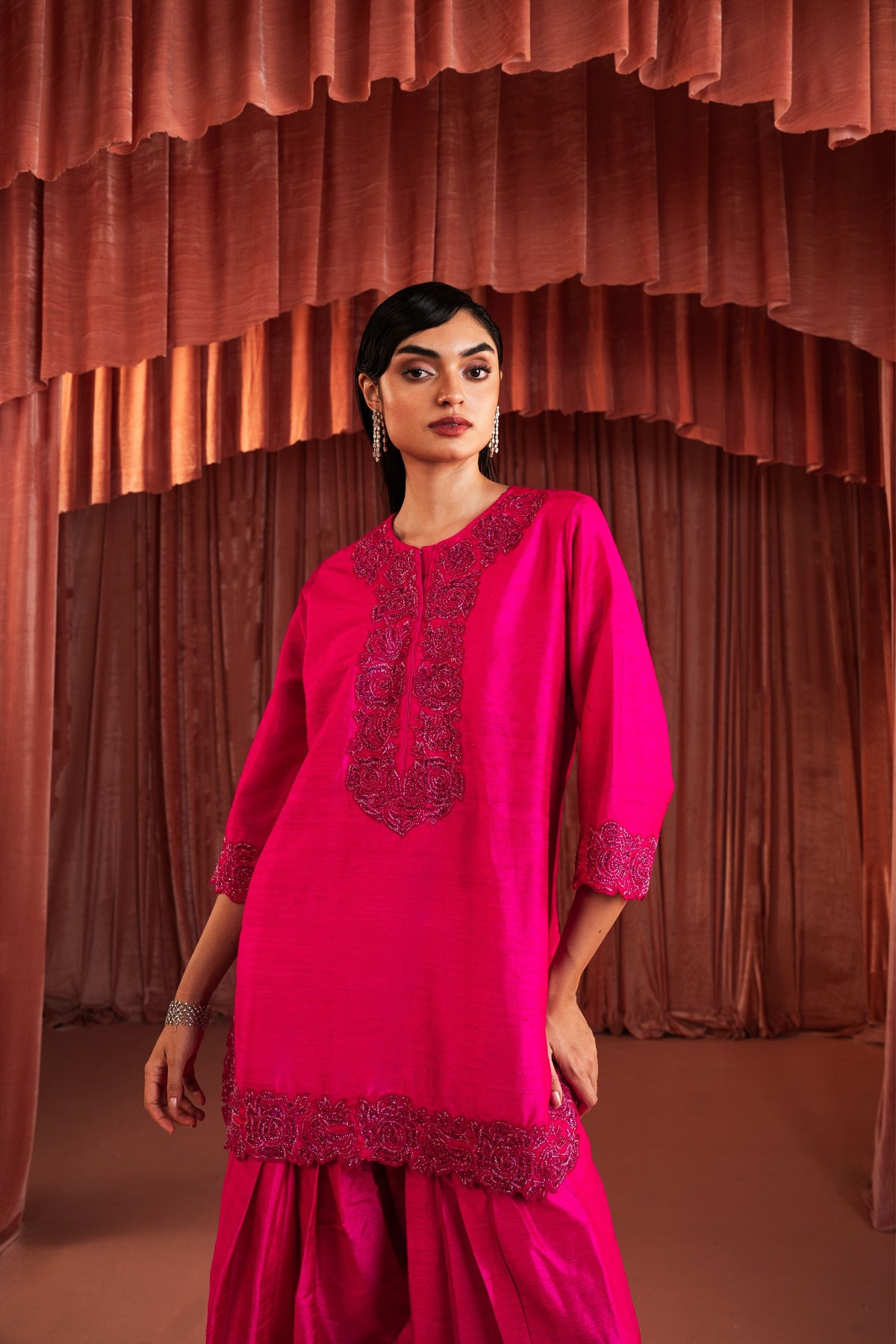 Pink Silk Embroidered Kurta Set