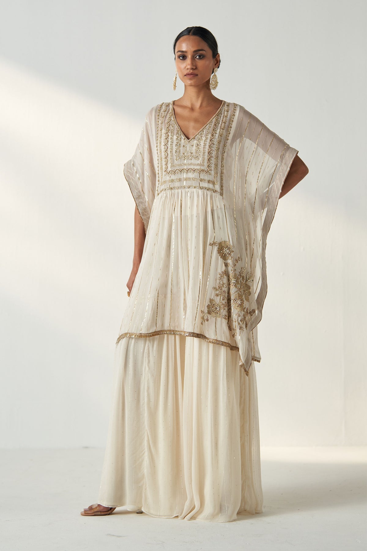Suhana Ivory Kaftan Gharara Set